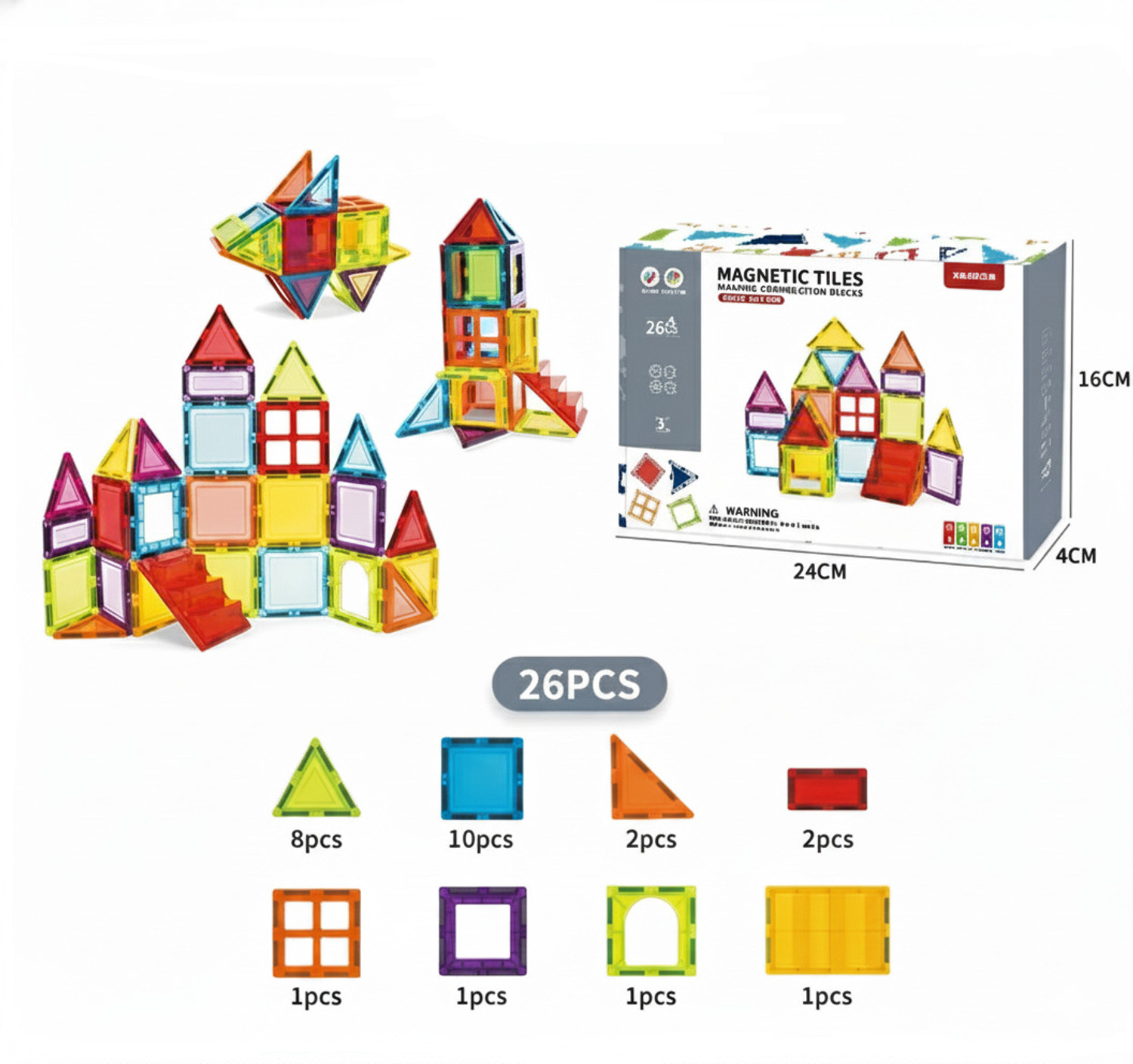 Image of Learn With Fun Premium Magnet Blocks Toy, Non-Toxic Magnetic Tiles Game for 3+ Year Kids