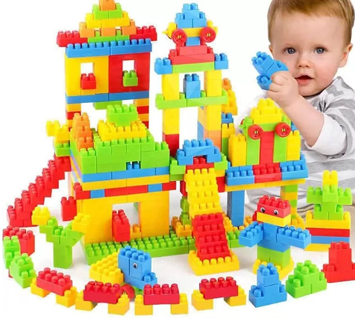 AEXONIZ TOYS Learning Building Blocks with Wheels,200 Pcs for Creativity and Imagination Development of Kids