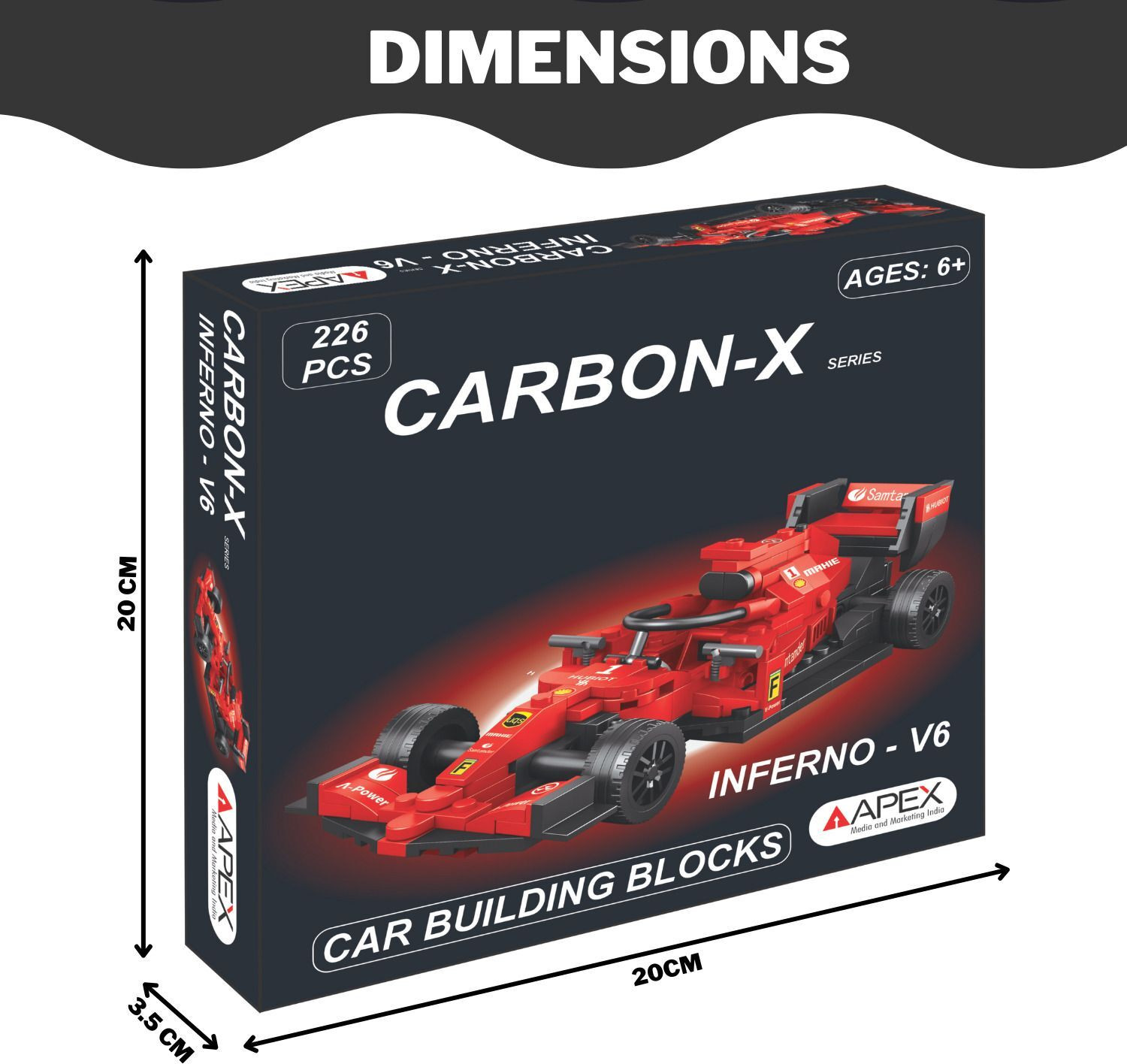 Image of APEX MEDIA AND MARKETING INDIA CARBON-X INFERNO V-6 226 Pcs Car Blocks | Stem Model Kit for Kids 6+