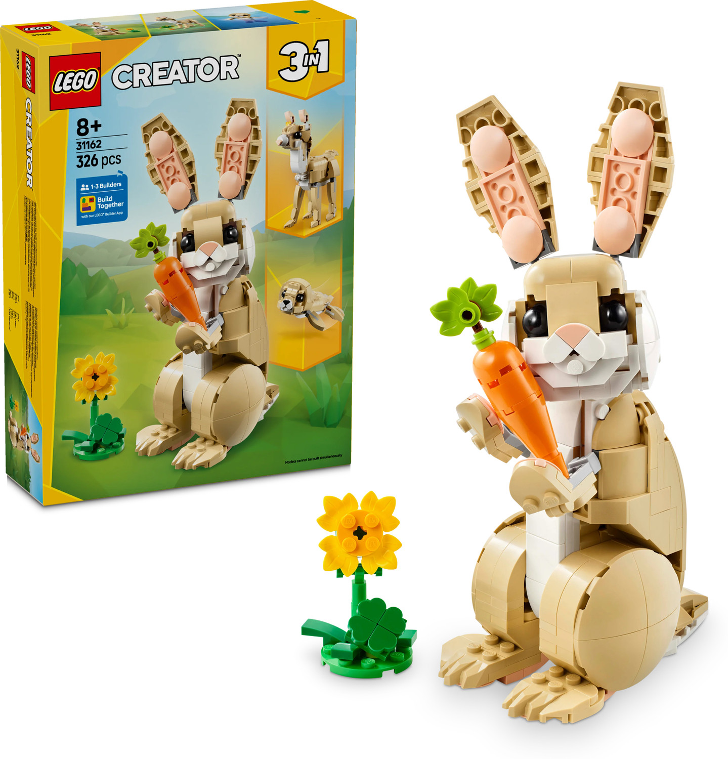 Image of LEGO Creator 3in1 Cute Bunny Toy Animal Playset 31162 (326 Blocks)