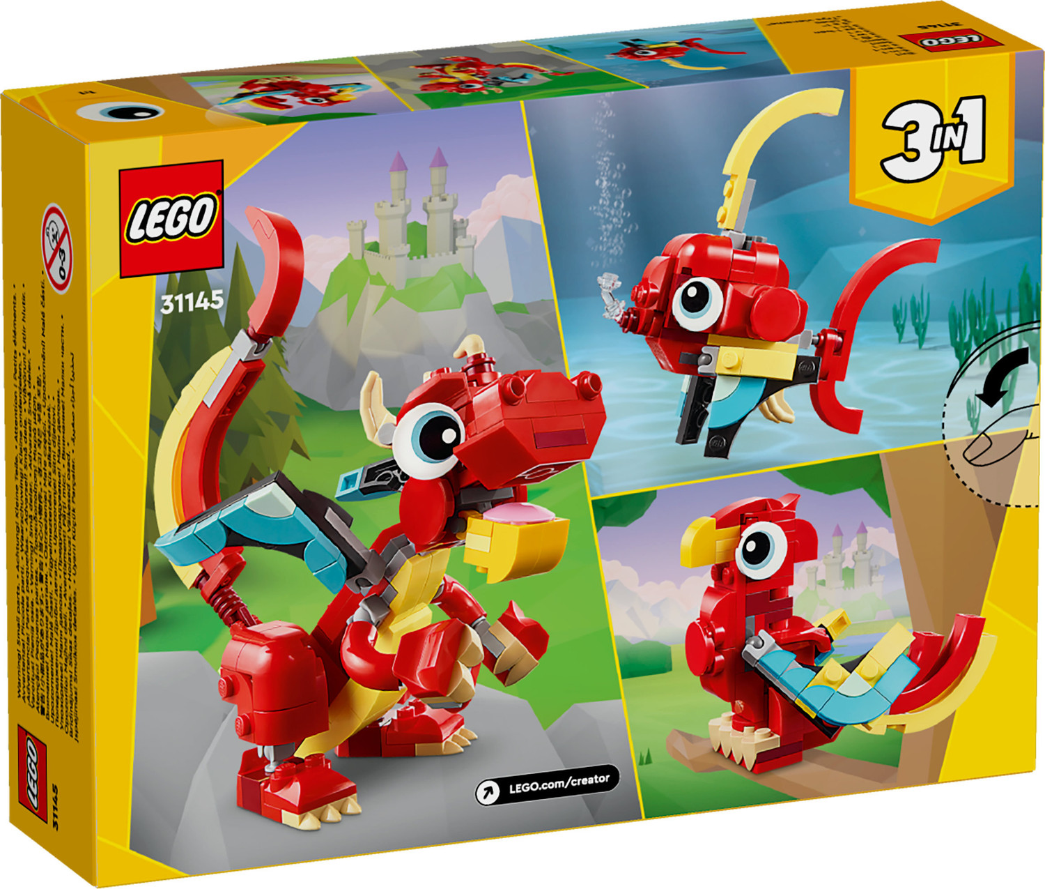 Image of LEGO Creator 3-in-1 Red Dragon Animal Toy Set 31145 ( 149 Pieces)