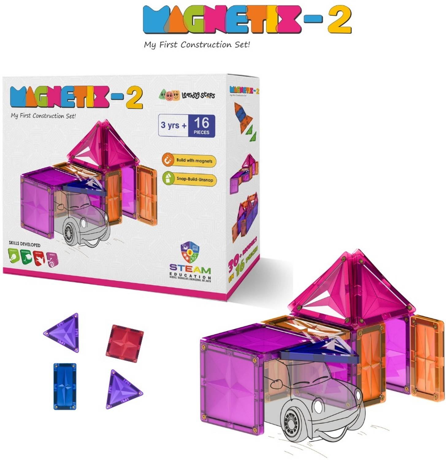 ZEPHYR Magnetix-2 Magnetic Tile | Run Blocks Construction Set for