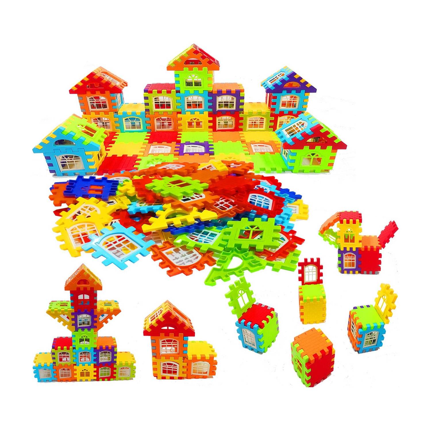 jvm Multi Colored 72 Pcs Mega Jumbo Happy Home House Building Blocks with Attractive Windows and Smooth Rounded Edges – Building Blocks for Kids