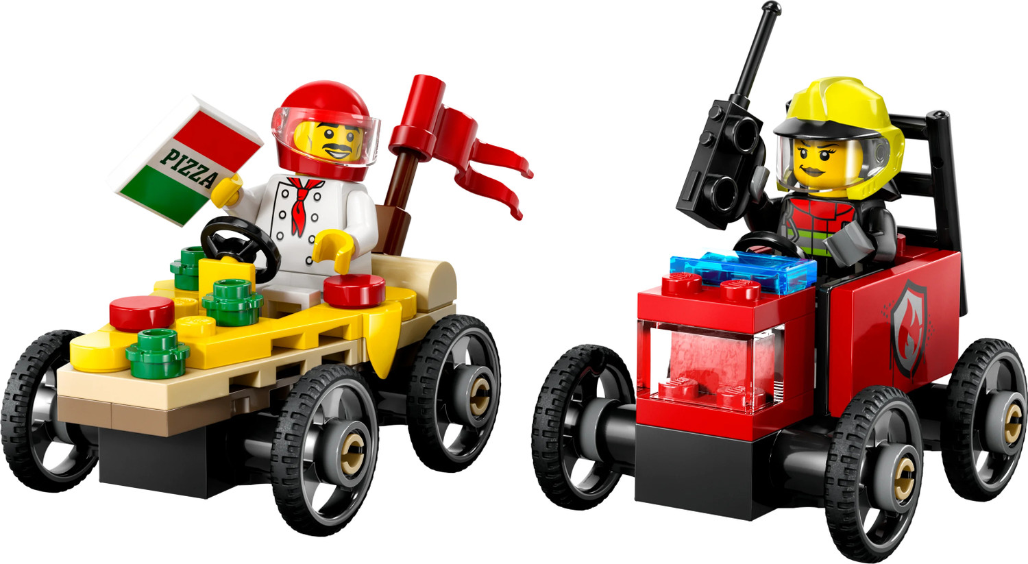Image of LEGO City Pizza vs. Fire Truck Race Car Pack Toy Soapbox Racing Set 60458 (70 Blocks)
