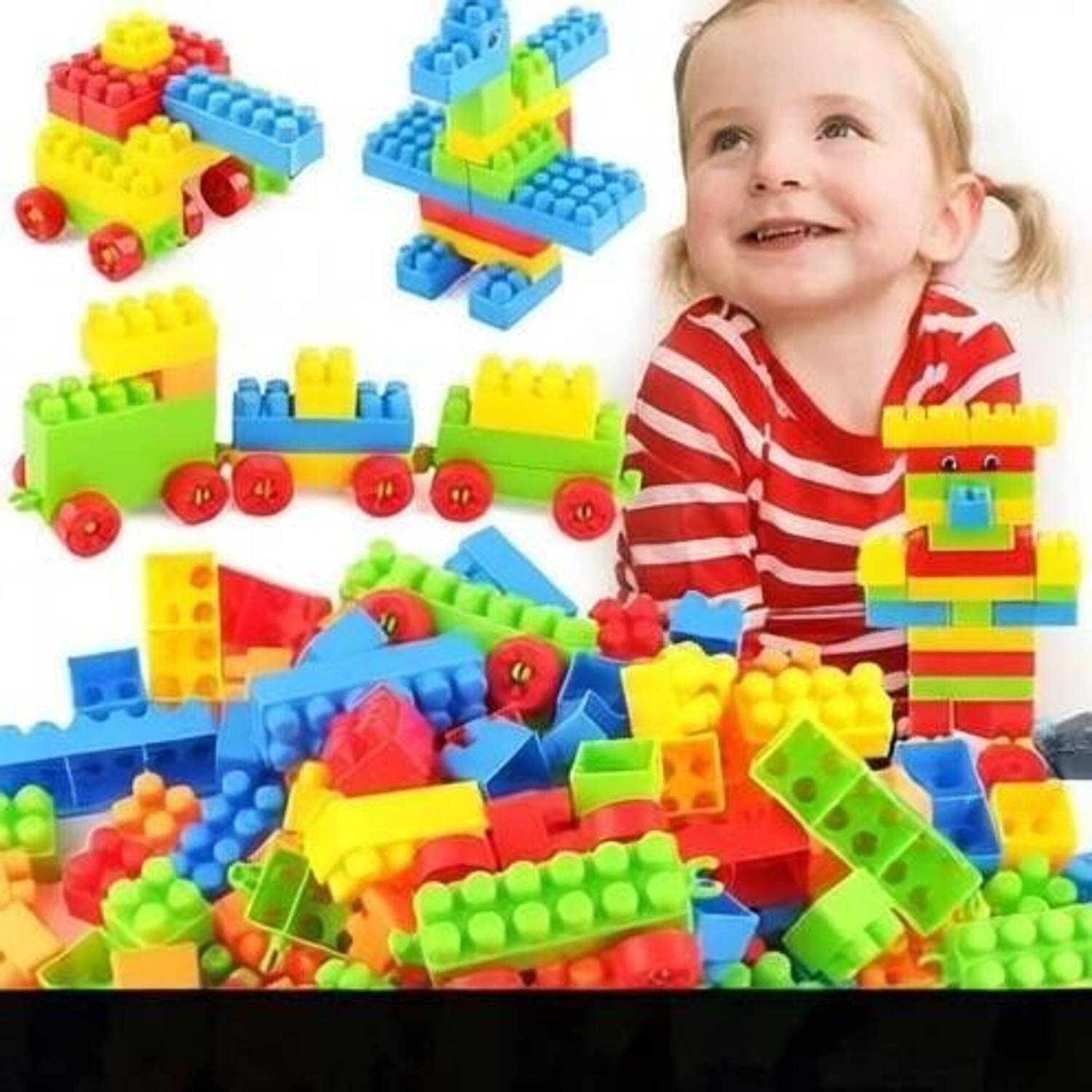 ARIZON DIY Plastic Building Blocks for Kids 50+ pcs (42 Pieces + 8 Tyres)