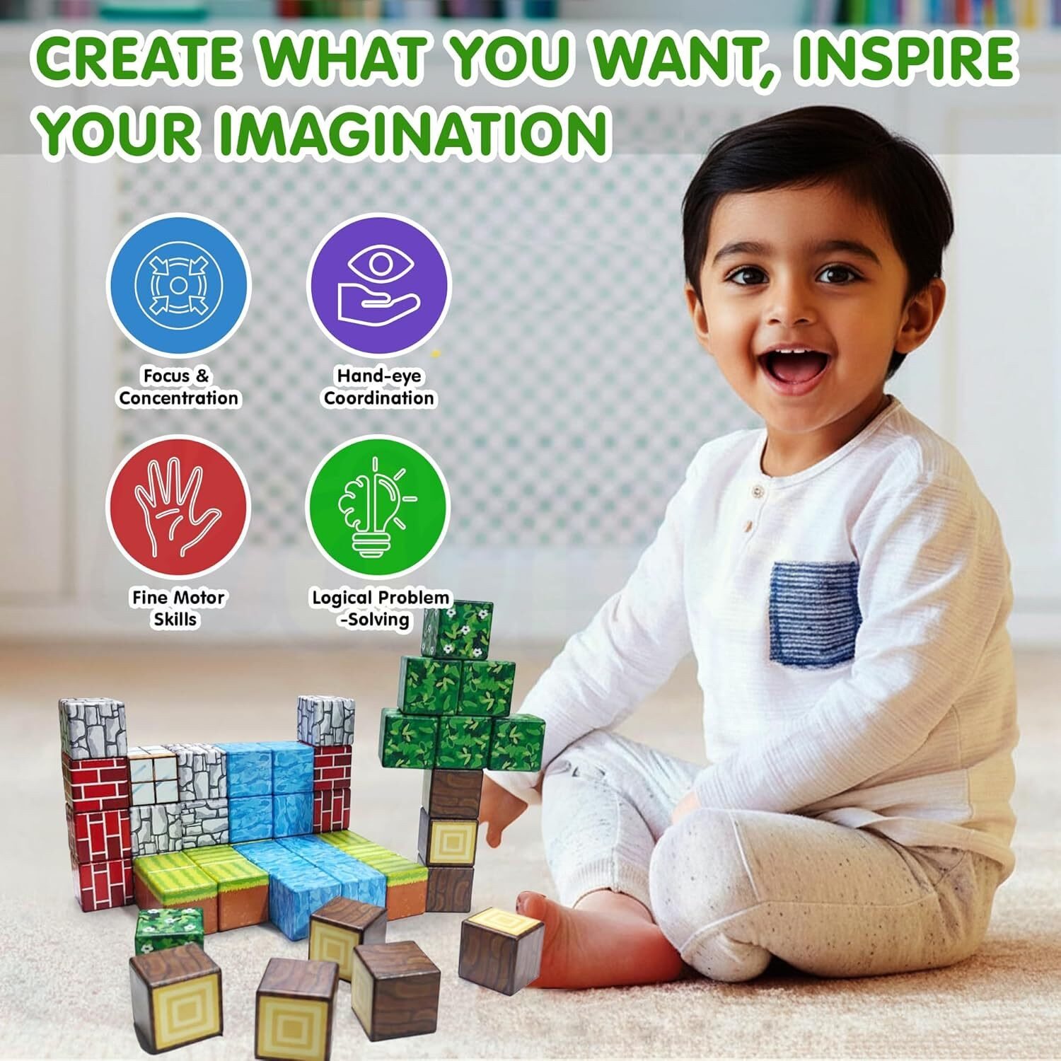Image of KIDOLOGY 48pcs Magnetic Building Blocks - Mine-Themed STEM Montessori Toy for Kids 3+