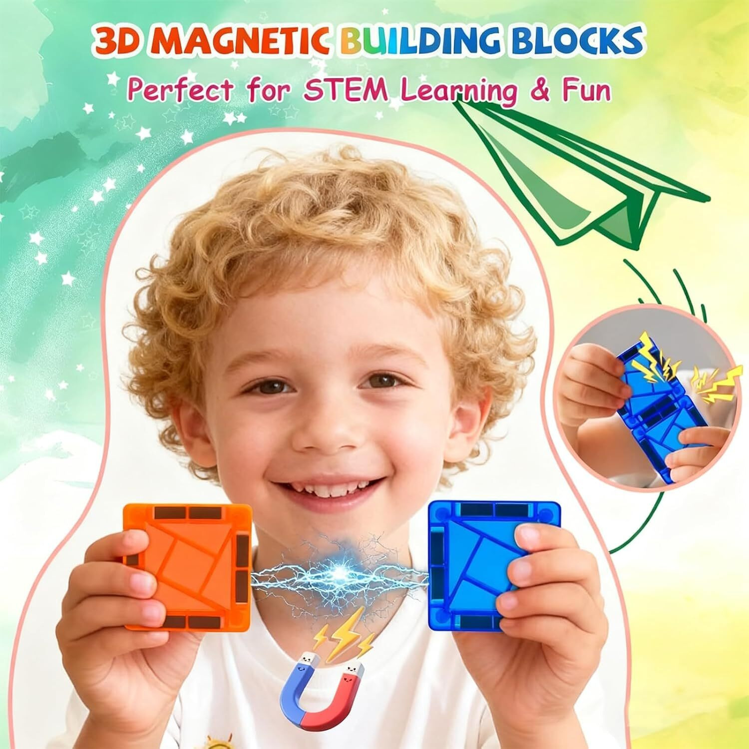 Image of Learn With Fun Premium Magnet Blocks Toy, Non-Toxic Magnetic Tiles Game for 3+ Year Kids