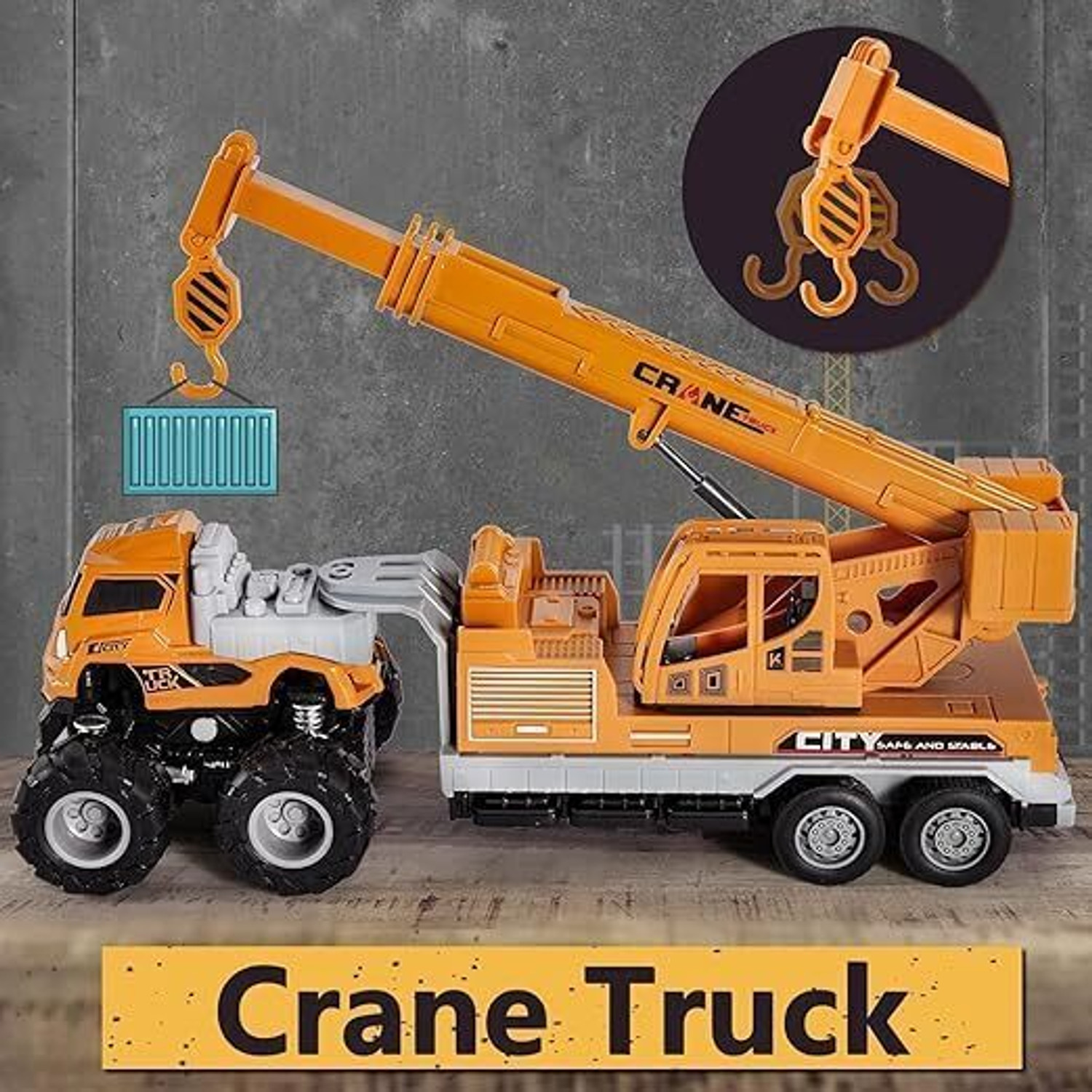 Image of Zuuluzrs Construction Crane Toys with Friction Powered Miniature Car Vehicle Toy for Kids