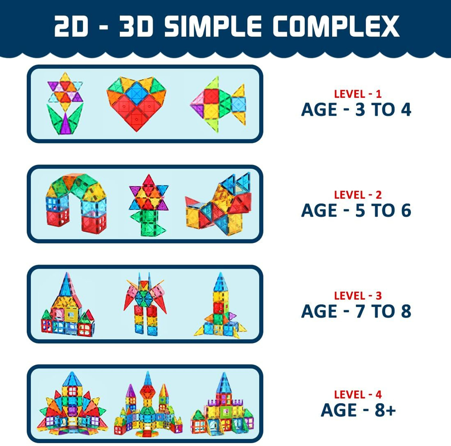 Image of HeyKids Stacking Toys 26Pcs Magnetic Tiles for Kids Learning Educational Building Blocks