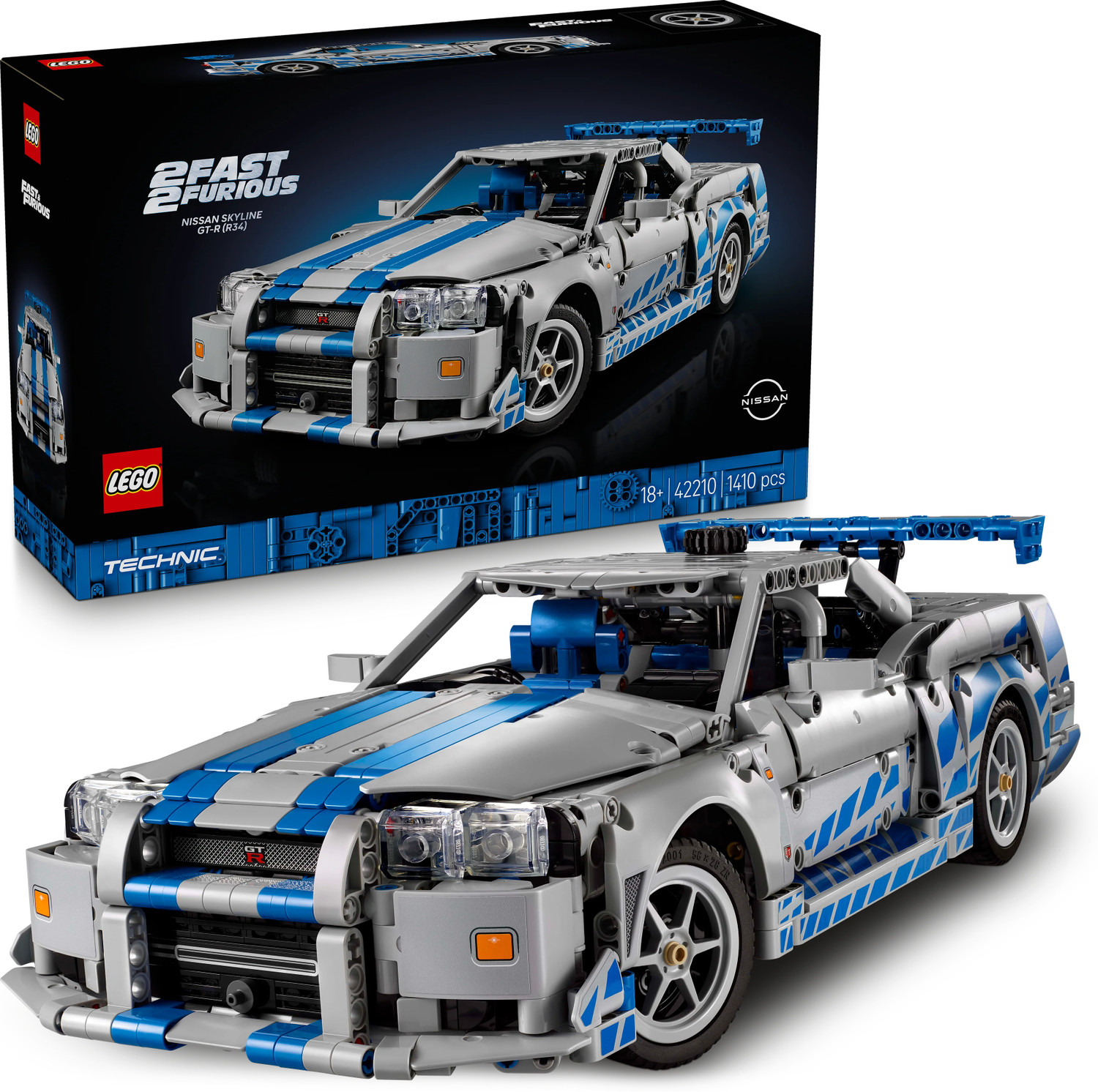 Image of LEGO Technic 2 Fast 2 Furious Nissan Skyline GT-R (R34) Car Model Kit 42210