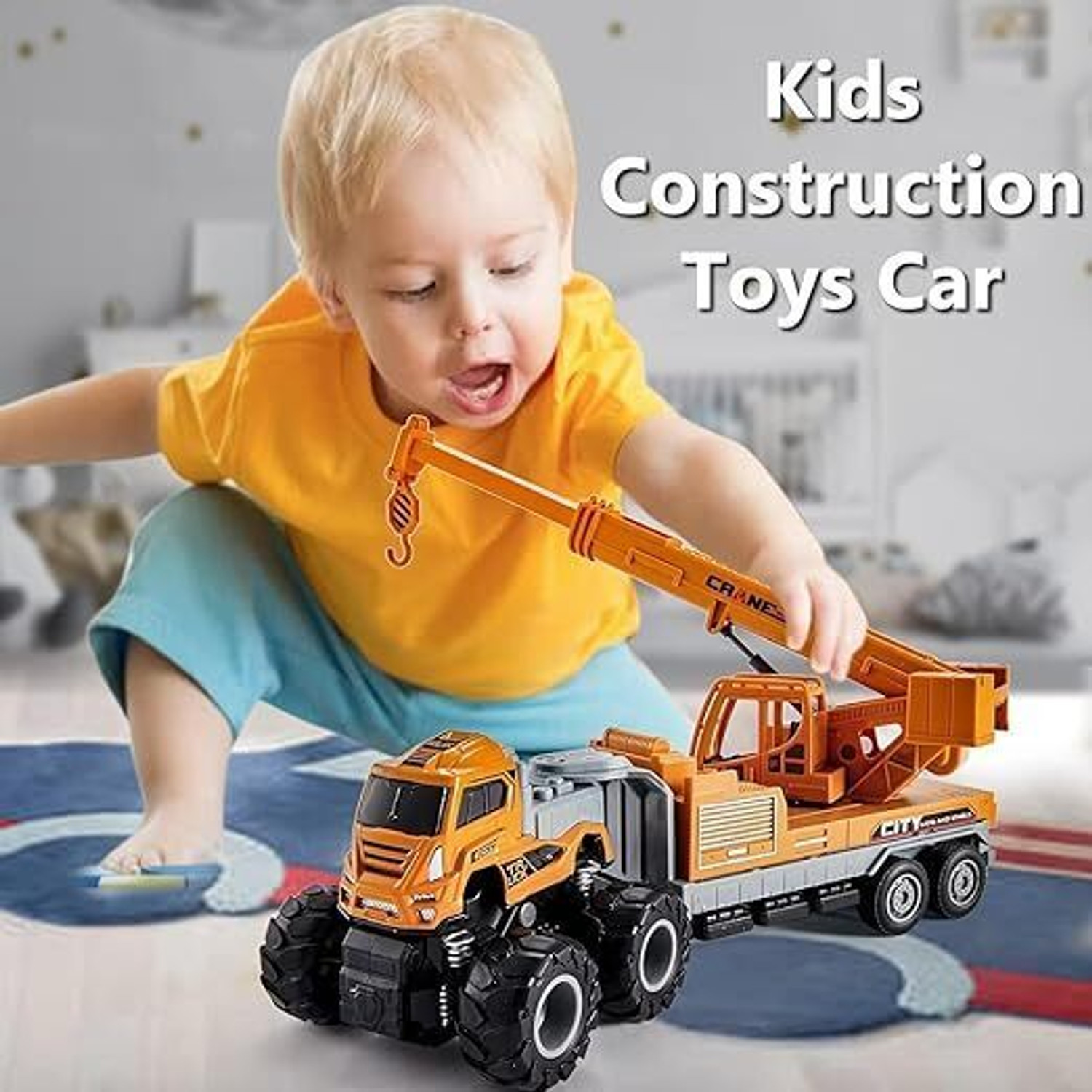 Image of Zuuluzrs Construction Crane Toys with Friction Powered Miniature Car Vehicle Toy for Kids