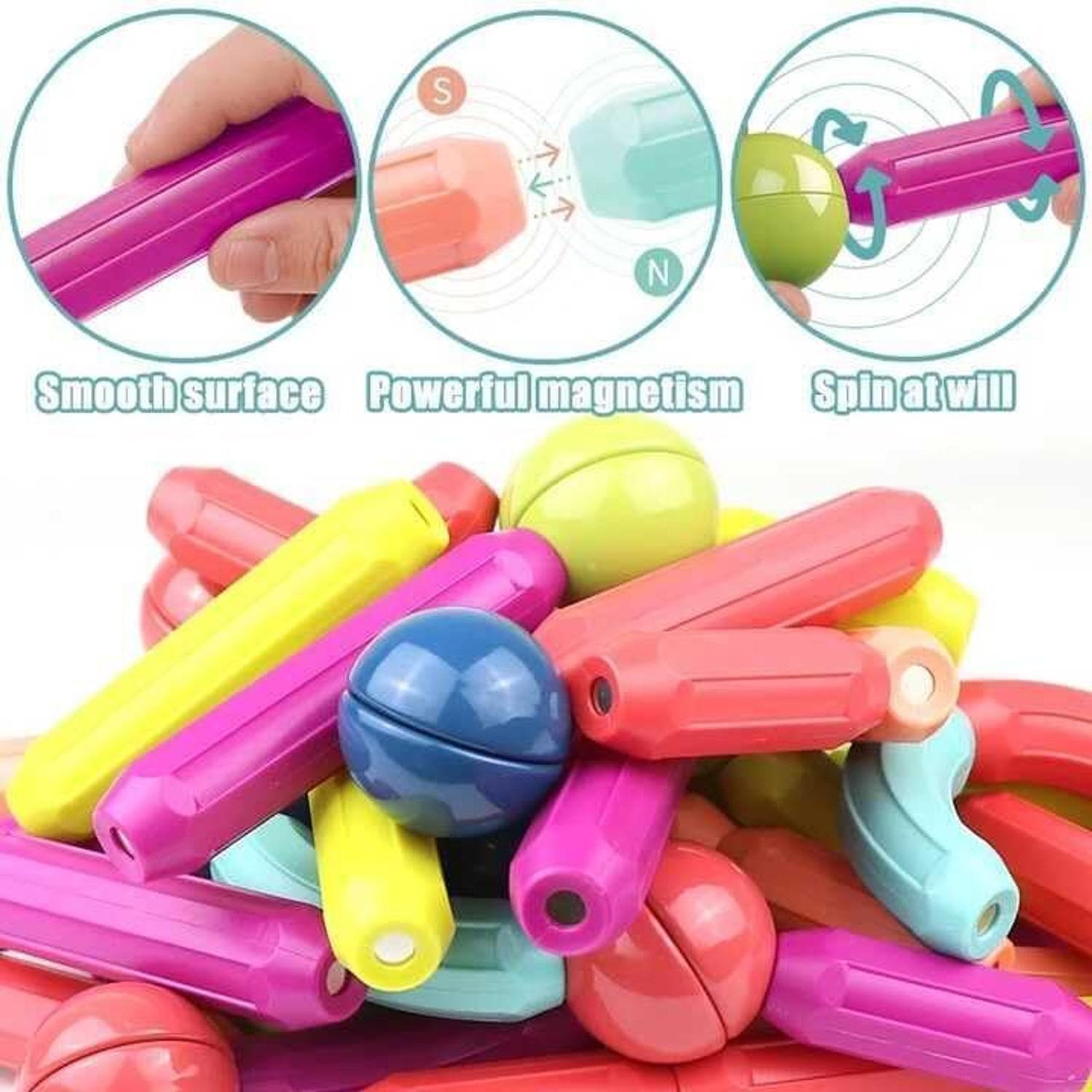 Image of Prajapati Palace 42 PCs Magnetic Sticks Building Blocs, Activities Toy, Color & Shape Recognition