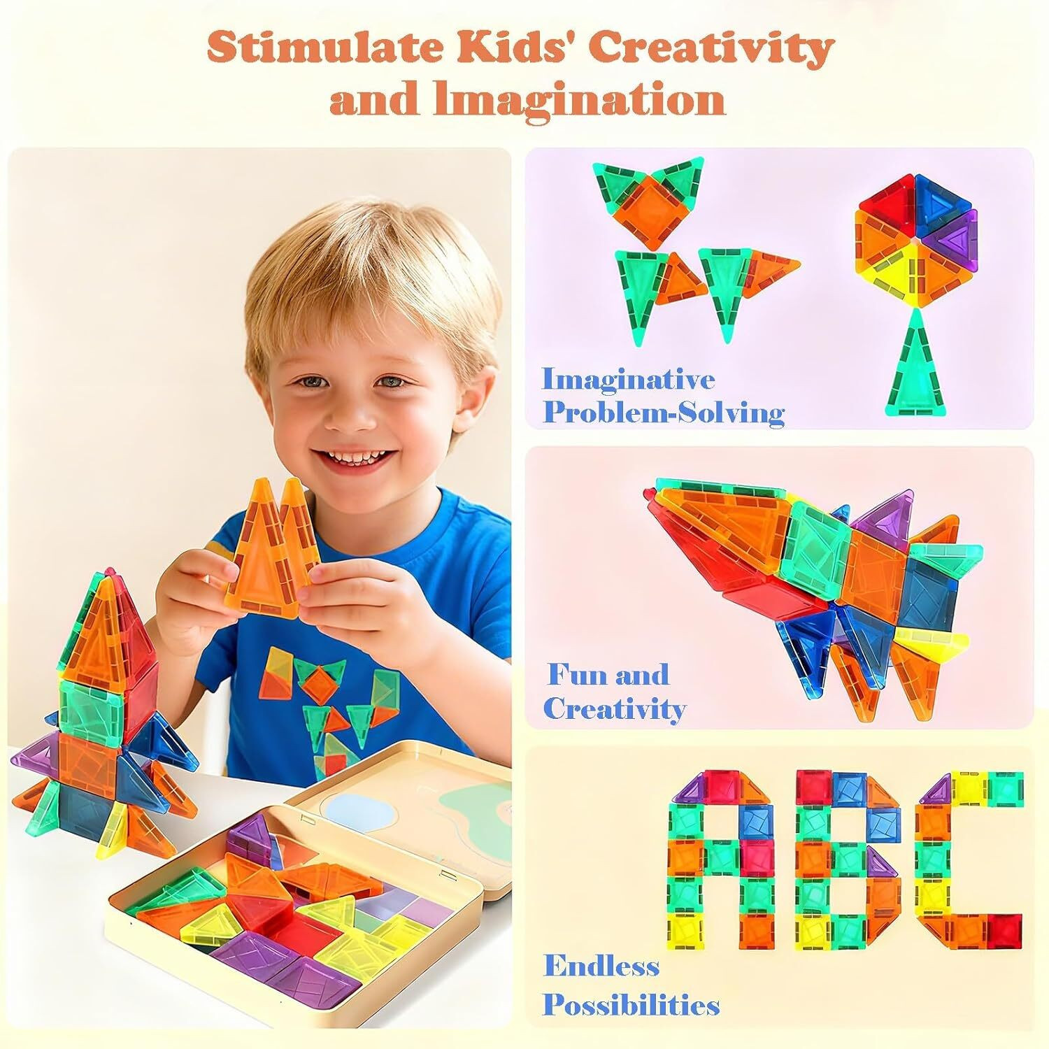 Image of Learn With Fun Premium Magnet Blocks Toy, Non-Toxic Magnetic Tiles Game for 3+ Year Kids