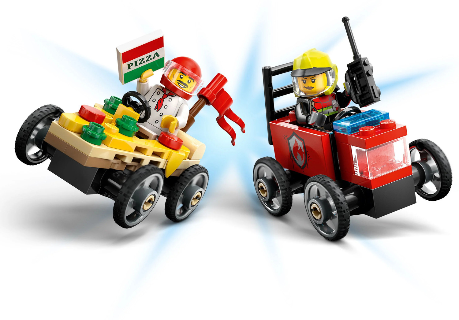Image of LEGO City Pizza vs. Fire Truck Race Car Pack Toy Soapbox Racing Set 60458 (70 Blocks)