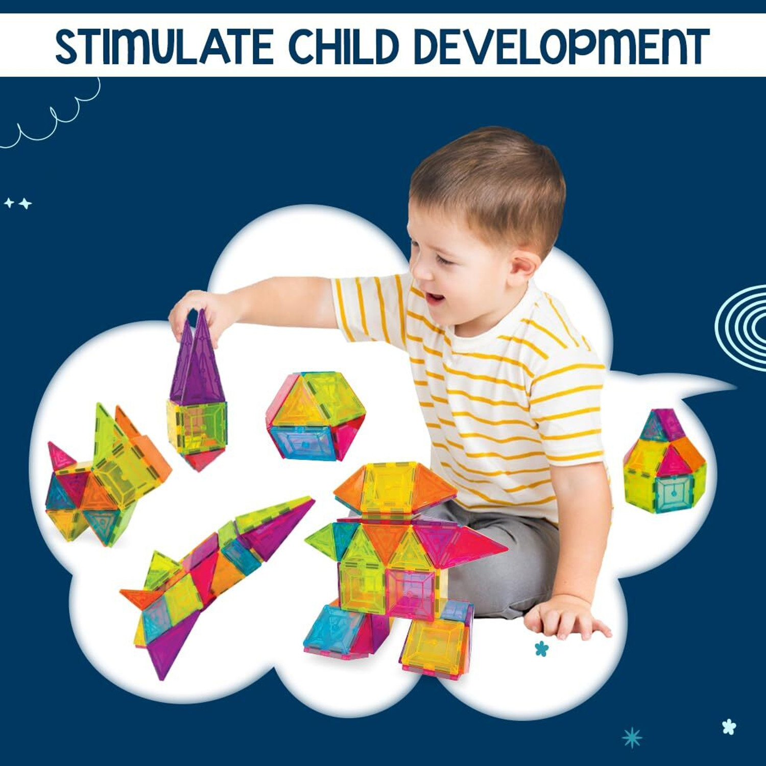Image of HeyKids Stacking Toys 26Pcs Magnetic Tiles for Kids Learning Educational Building Blocks