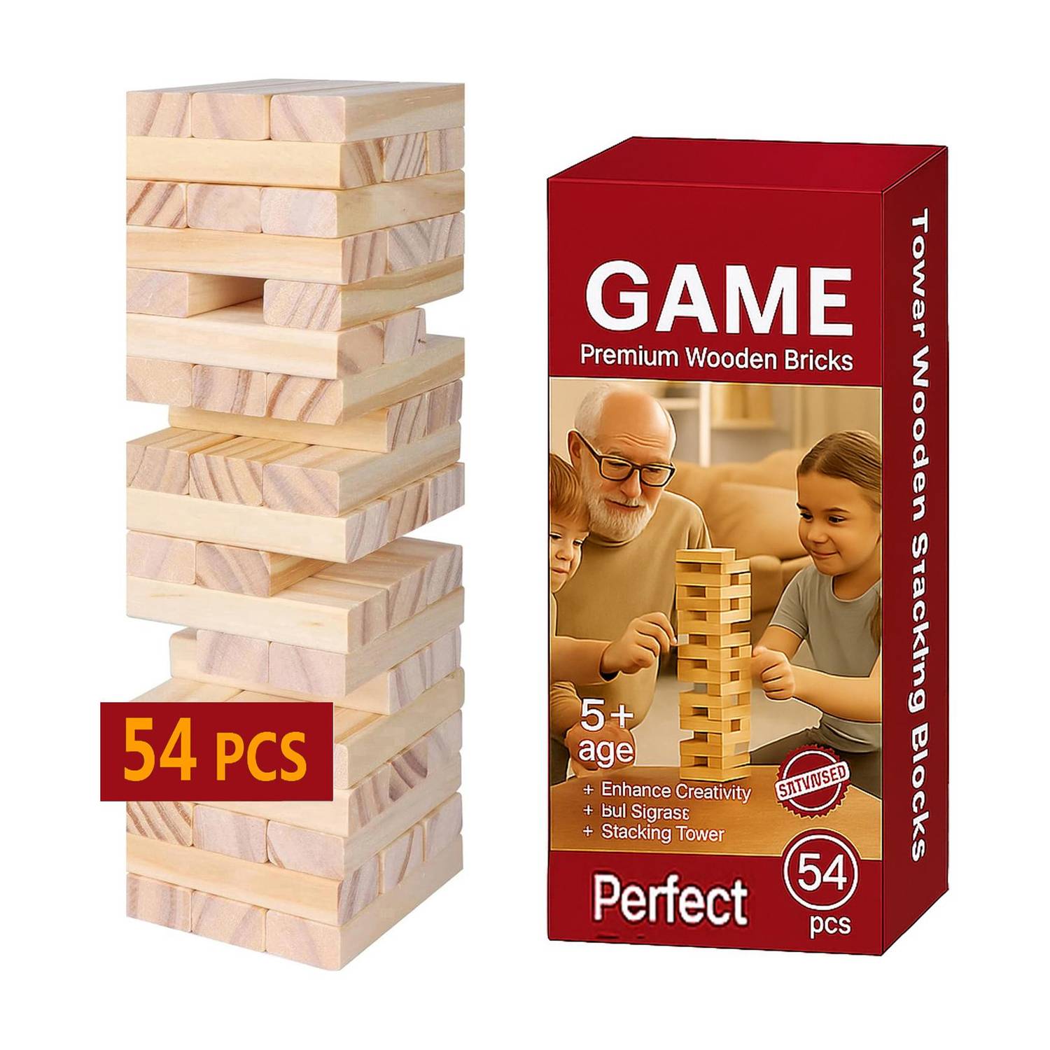 arovemic Premium Jenga Wooden Block Stacking Game - Family Fun & Skill-Building-S20