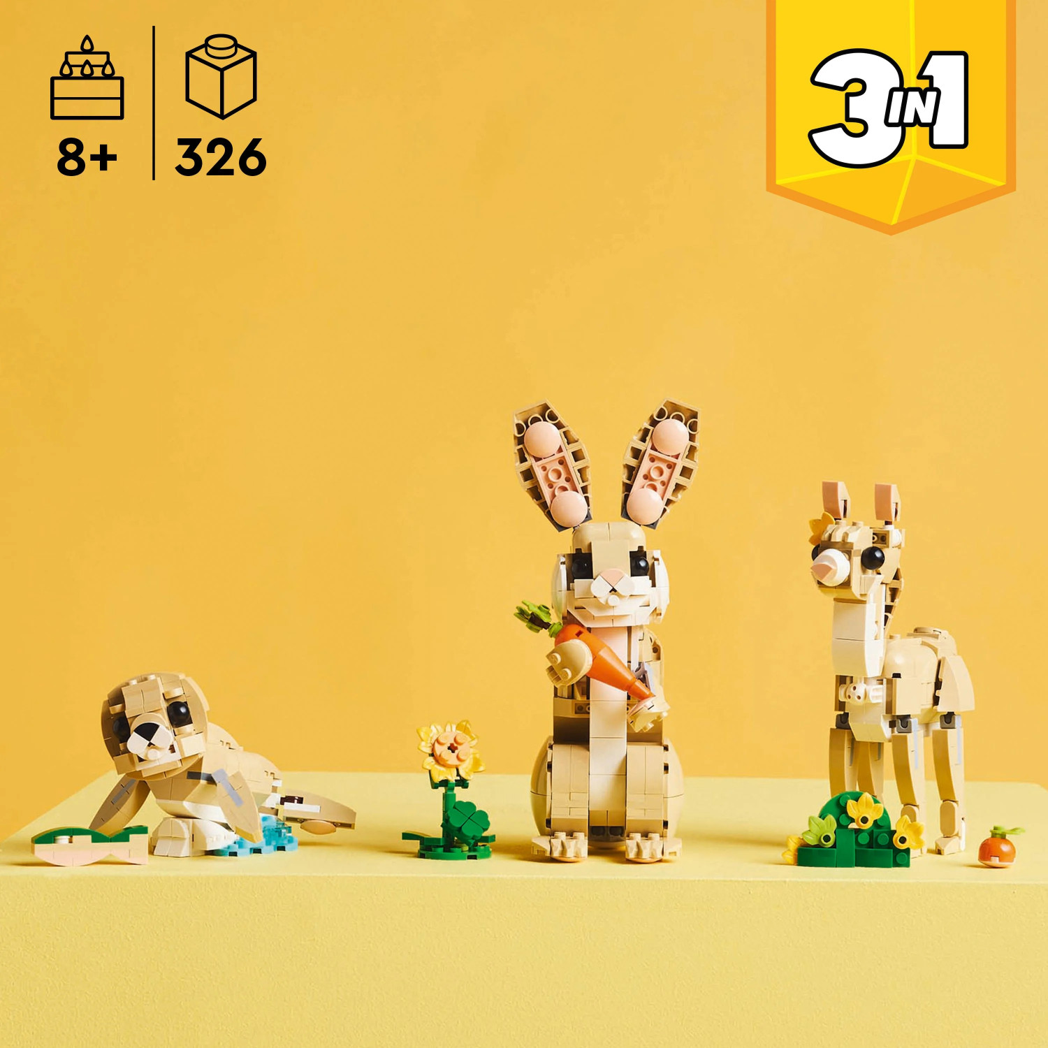 Image of LEGO Creator 3in1 Cute Bunny Toy Animal Playset 31162 (326 Blocks)