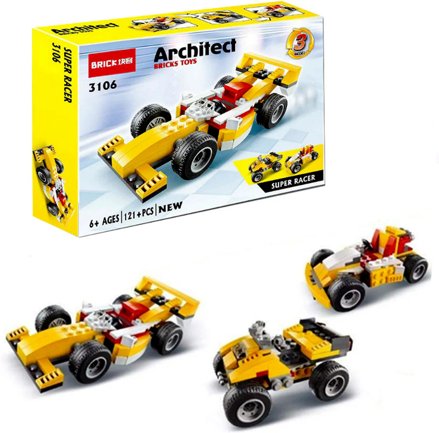 Image of ARIZON Architect Super Racer Construction Car 3 in1 Blocks For kids 6+ year 121+ Pcs (Multicolor)