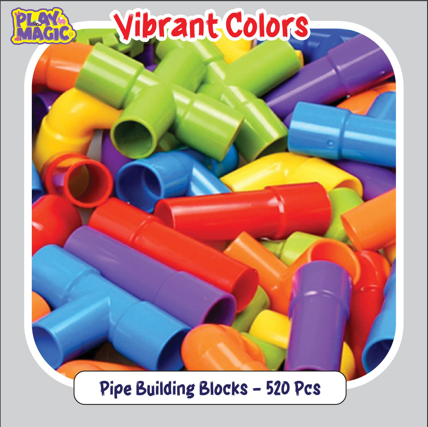 Image of PlayMagic Pipe Building Blocks - 520 Pcs|Tube Locks Construction|Tube Toy with Wheels