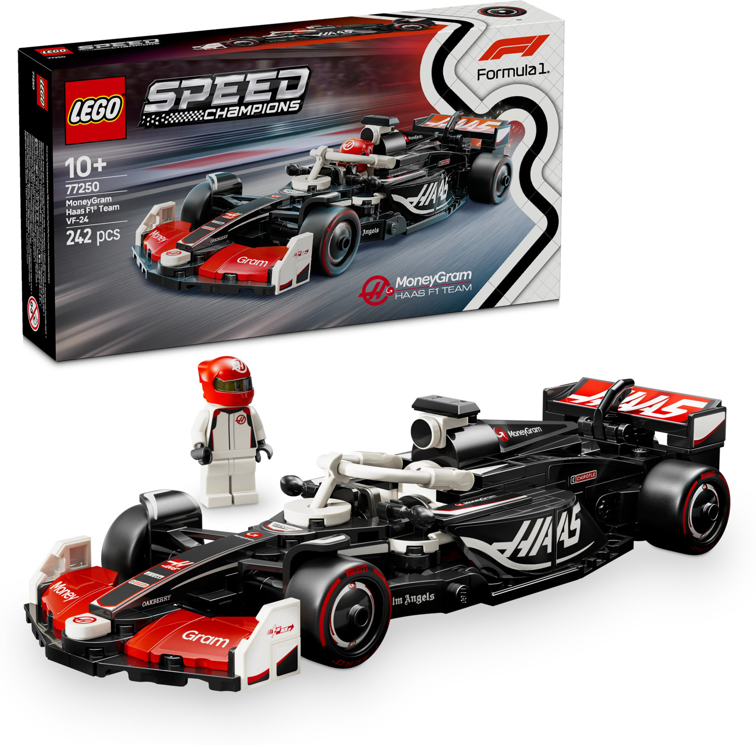 Image of LEGO Speed Champions MoneyGram Haas F1 Team VF-24 Race Car Toy Vehicle 77250