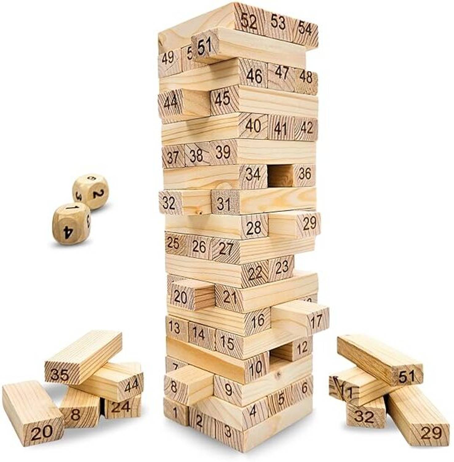 Jambuwala Enterprise Jenga Wooden Block Puzzle 54 & 4 Dice Wooden