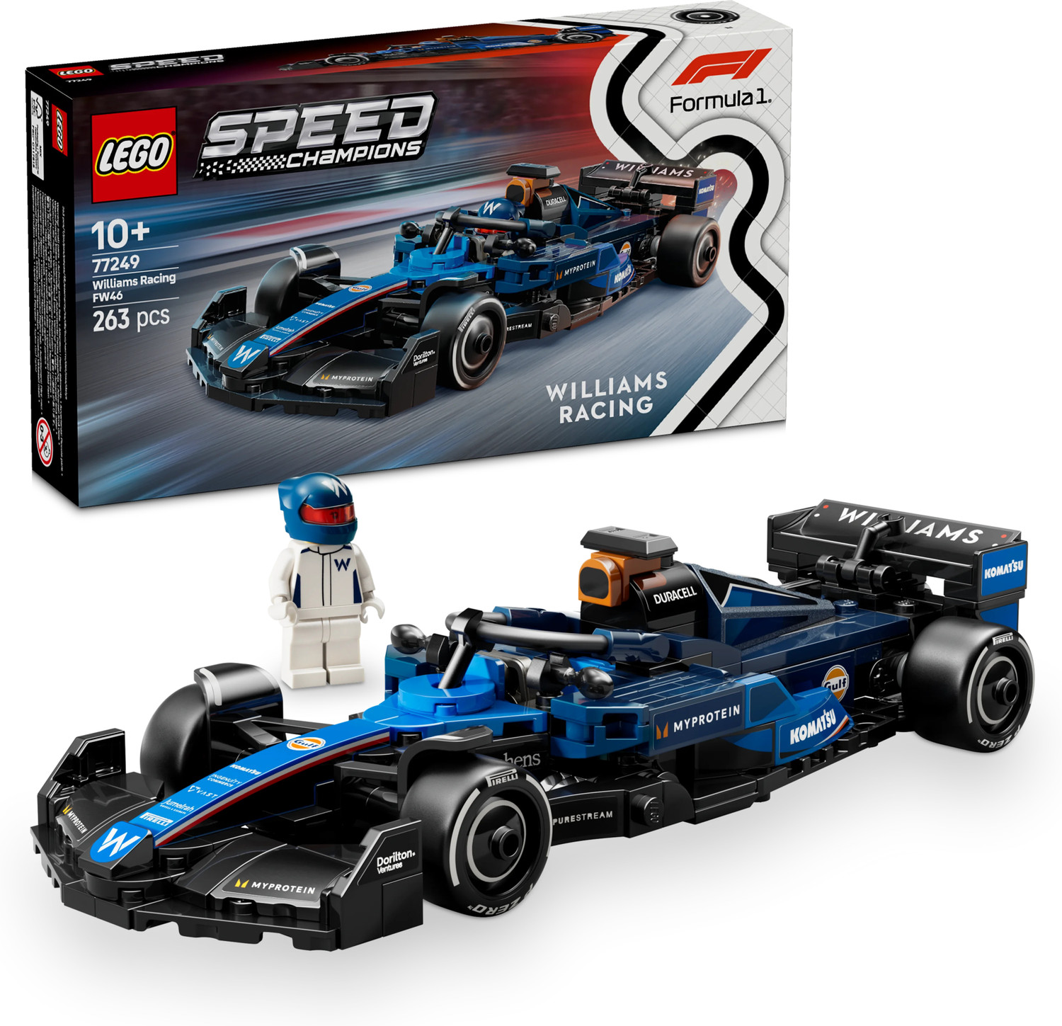 Image of LEGO Speed Champions Williams Racing FW46 F1 Race Car Vehicle Set 77249 (263 Blocks)