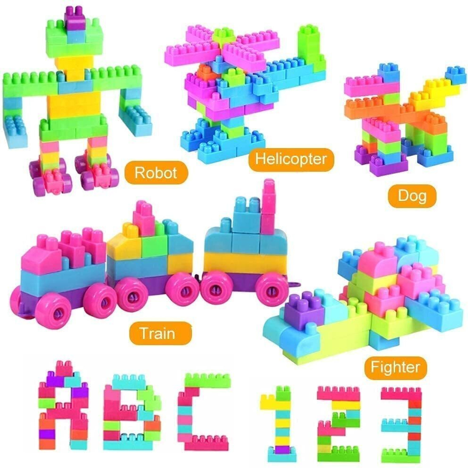 Image of Sharvil DIY Plastic Building Blocks for Kids 50+ pcs (Multicolor)