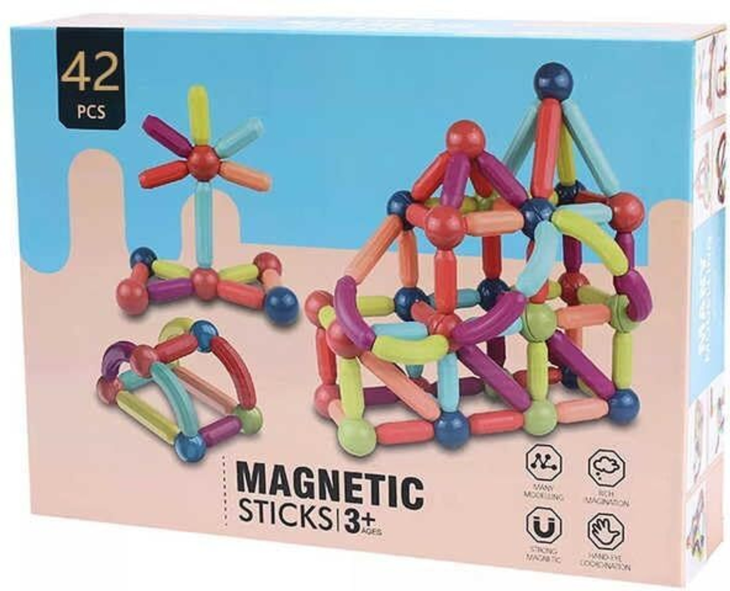 Image of Prajapati Palace 42 PCs Magnetic Sticks Building Blocs, Activities Toy, Color & Shape Recognition