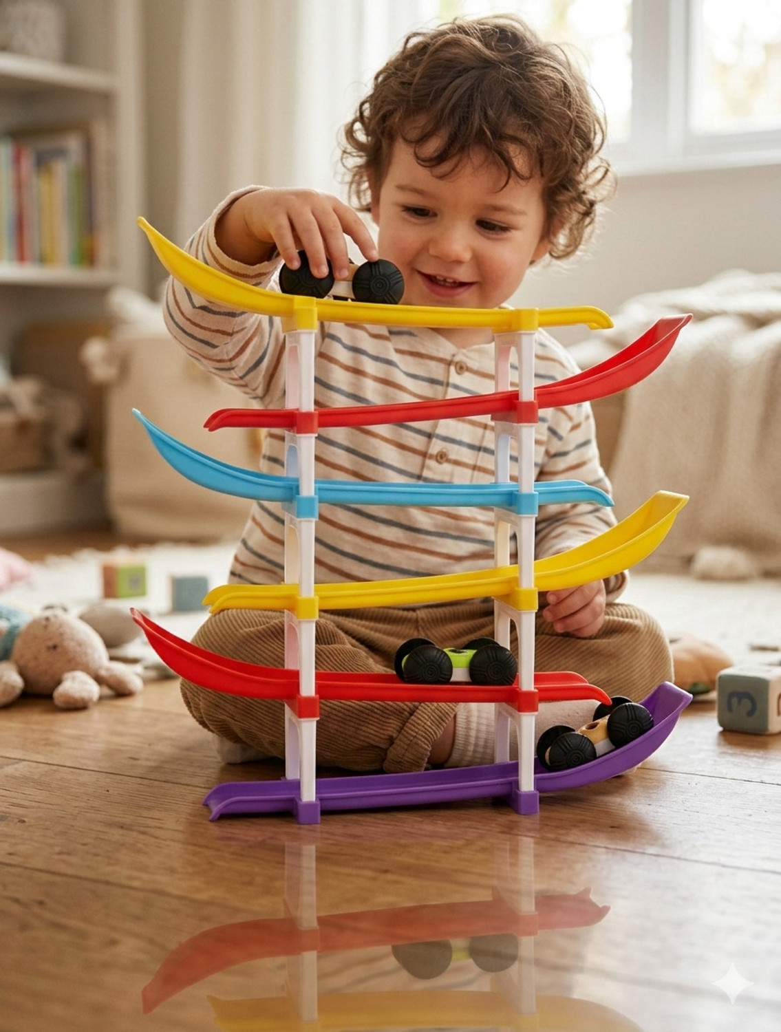 Image of SOVETO Racer Ramp Car Sliding Toy 6 ramps & 4 cars for Kids