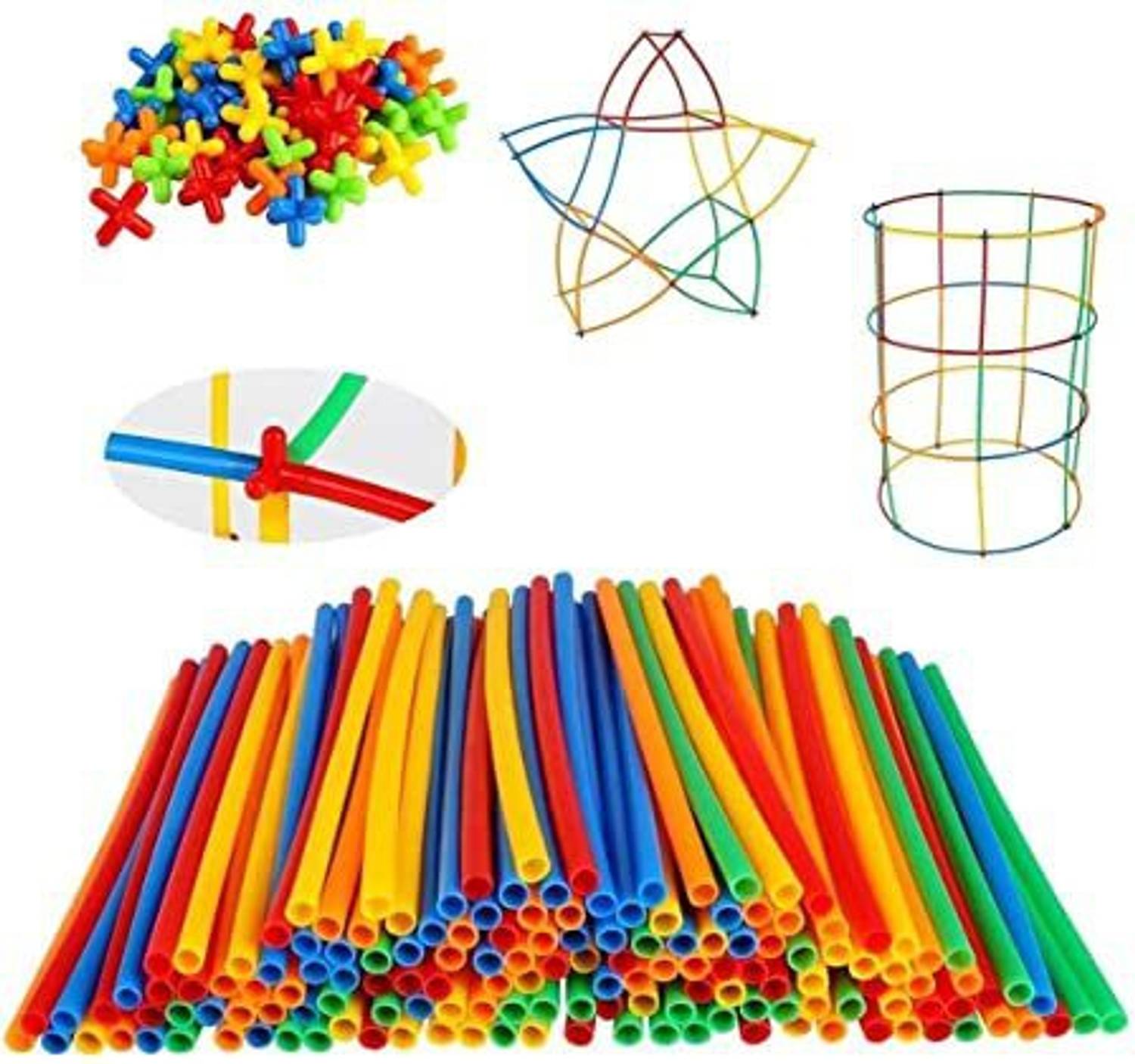 FLOWINZZA Colorful Pipe Straw Stick Building Block Educational Assembly Toy for Kids