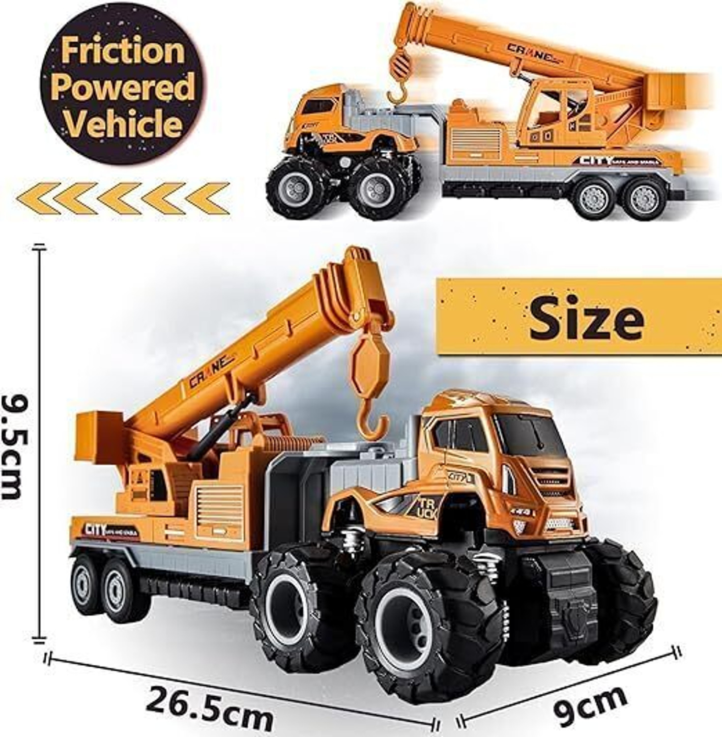 Image of Zuuluzrs Construction Crane Toys with Friction Powered Miniature Car Vehicle Toy for Kids