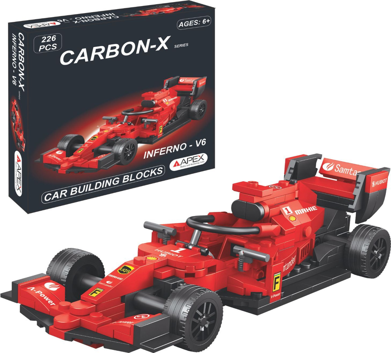 Image of APEX MEDIA AND MARKETING INDIA CARBON-X INFERNO V-6 226 Pcs Car Blocks | Stem Model Kit for Kids 6+
