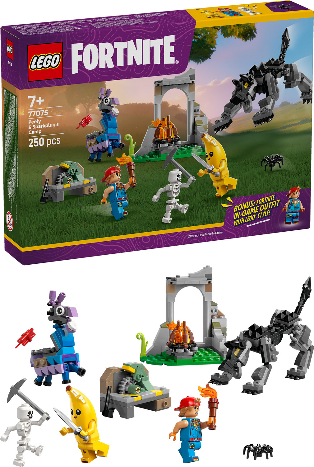 Image of LEGO Fortnite Peely & Sparkplugs Camp Video Game Building Set 77075