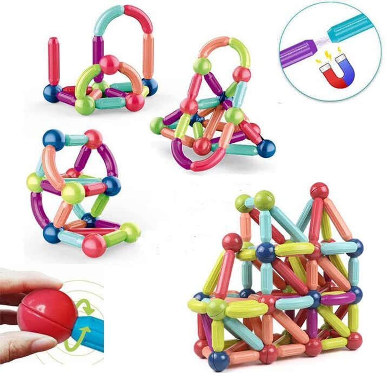 Image of Prajapati Palace 42 PCs Magnetic Sticks Building Blocs, Activities Toy, Color & Shape Recognition