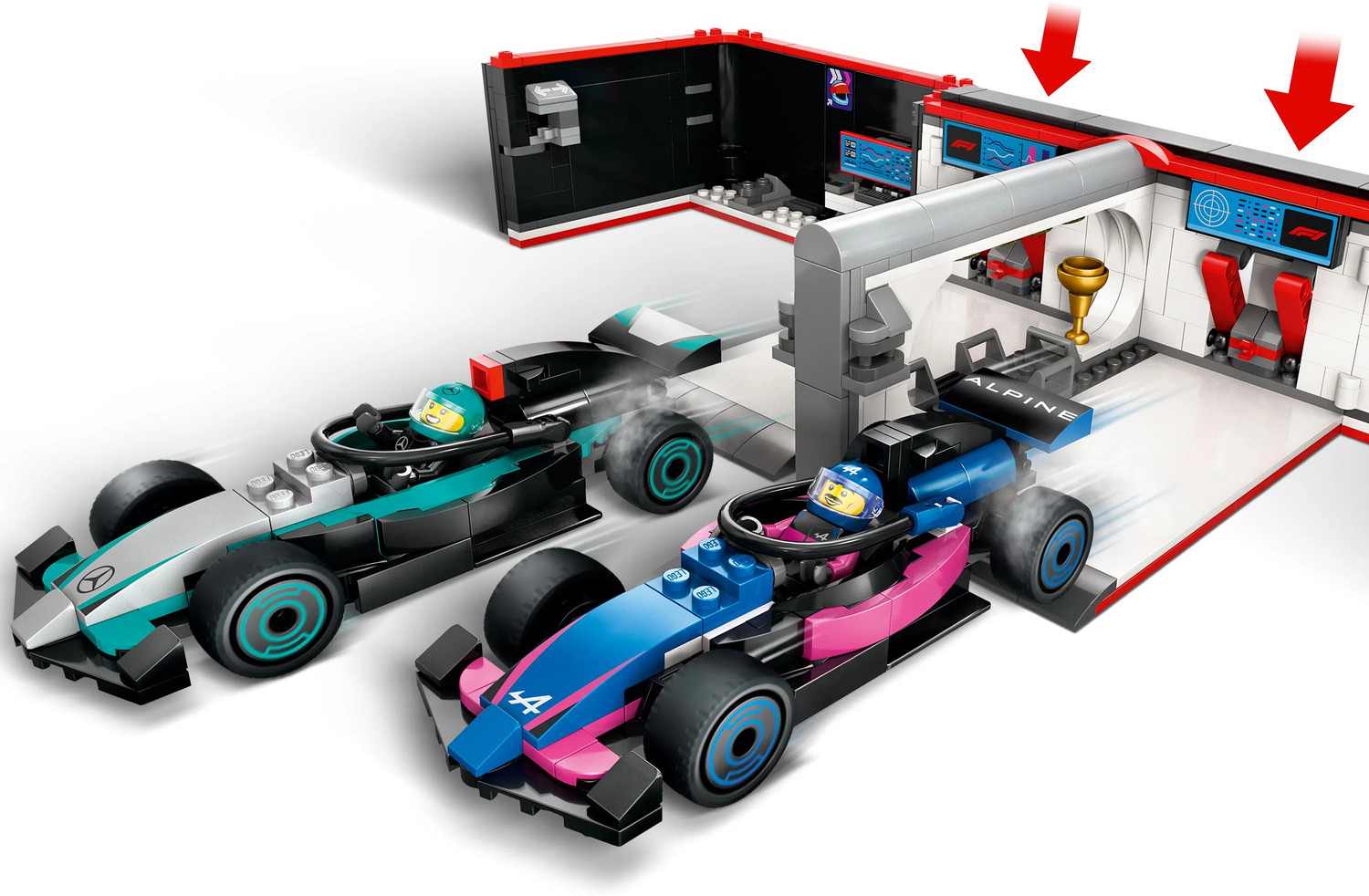 Image of LEGO City F1 Garage & Mercedes-AMG & Alpine Cars Toy Playset 60444 (678 Blocks)