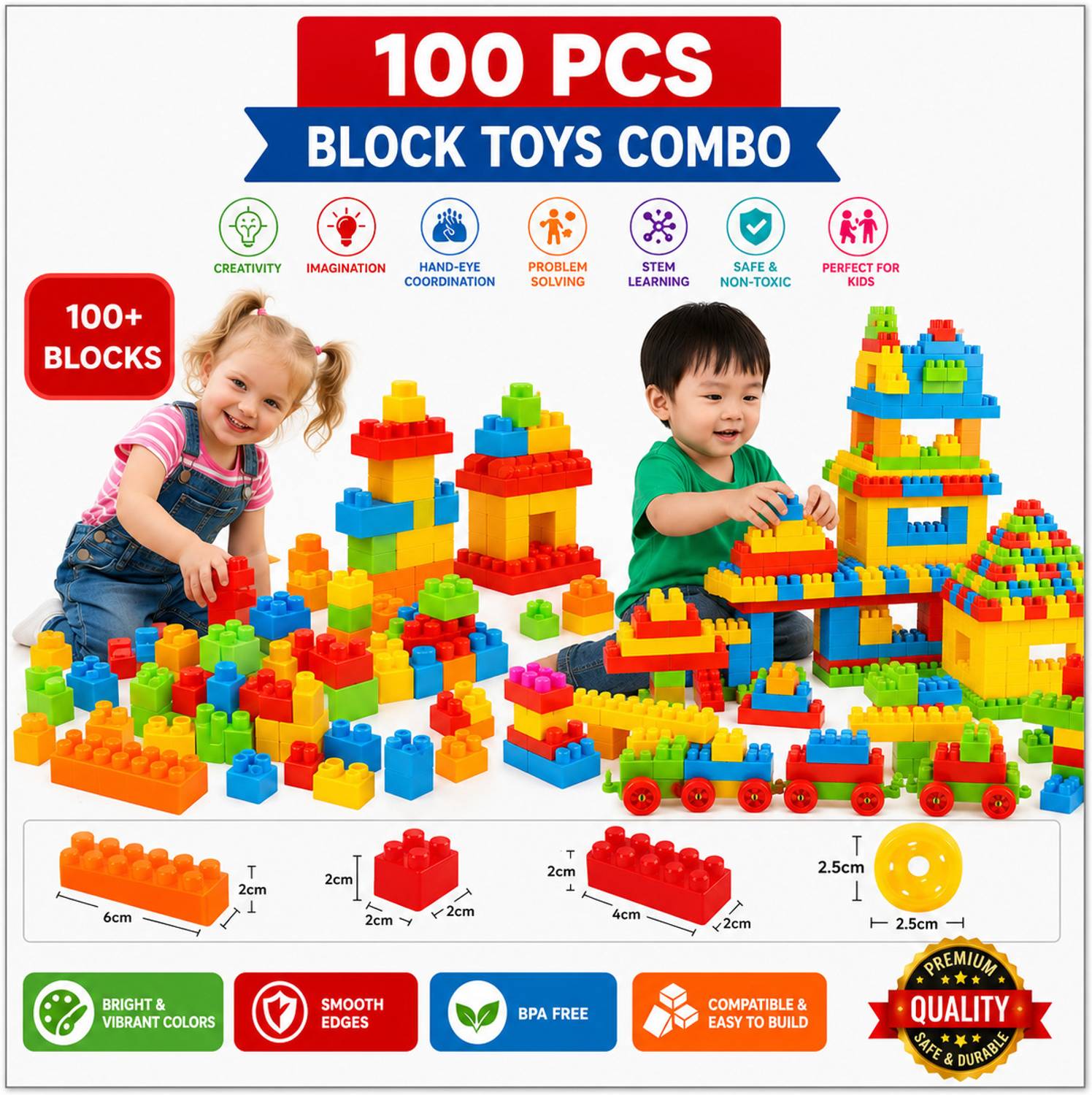 Alafi 99+ PCS Building Bricks Set for Kids | STEM Learning and Creative Play Toy