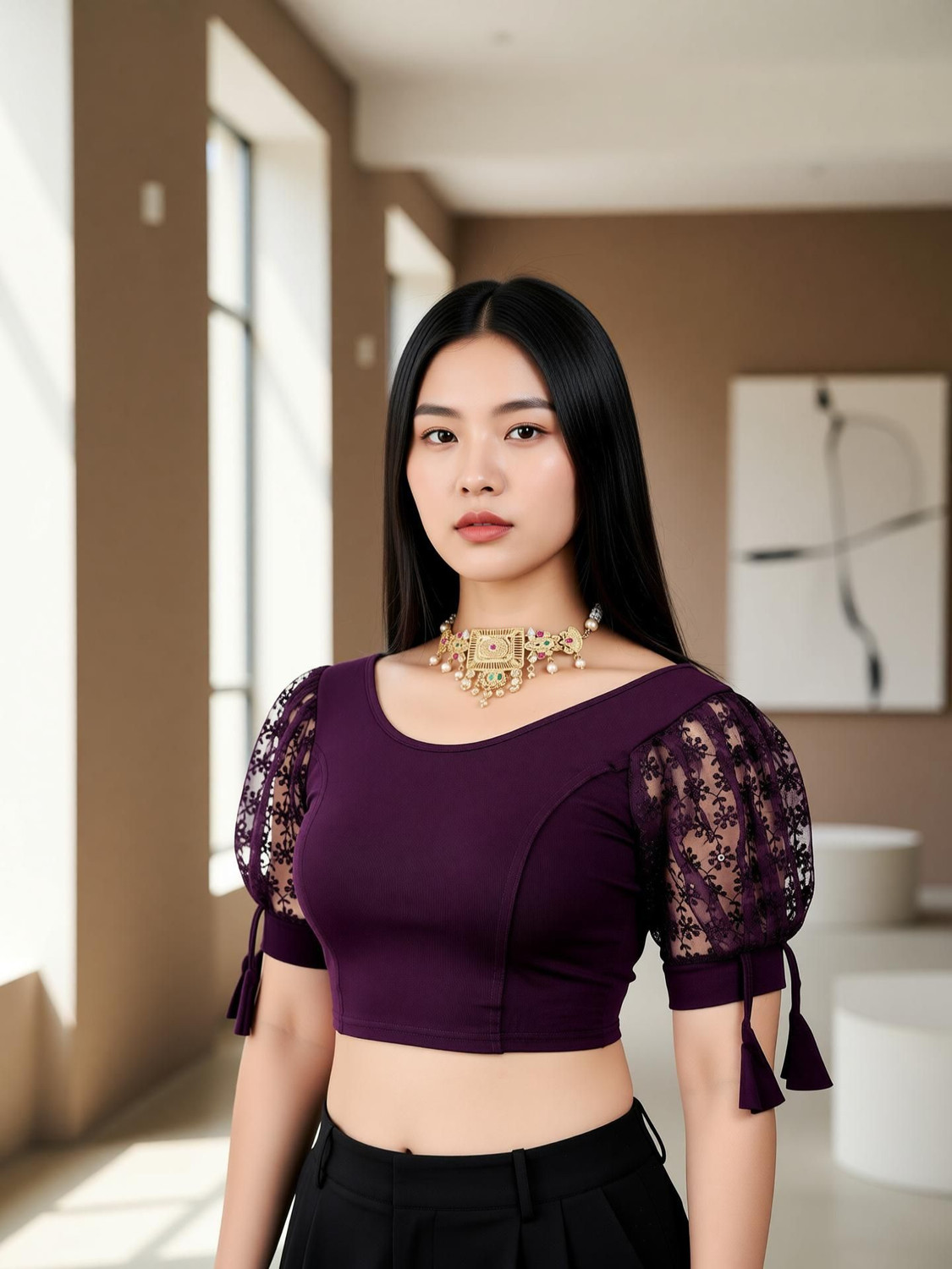 Image of KuuvCaow Round Neck Women Blouse