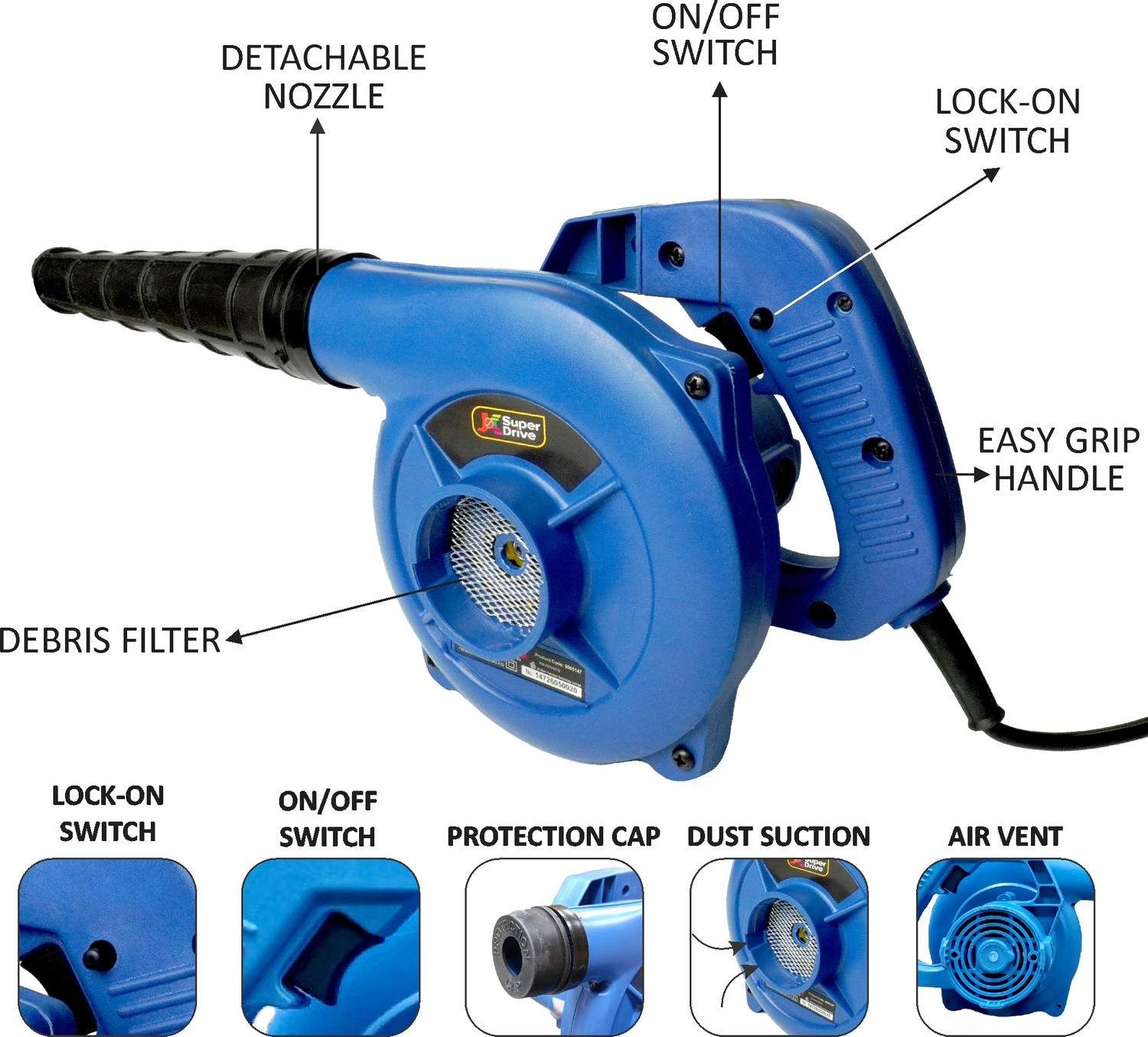 Image of JK Super Drive JK Super Drive 2-in-1 Electric Air Blower & Vacuum Cleaner (520W, 14000 RPM) Air Blower