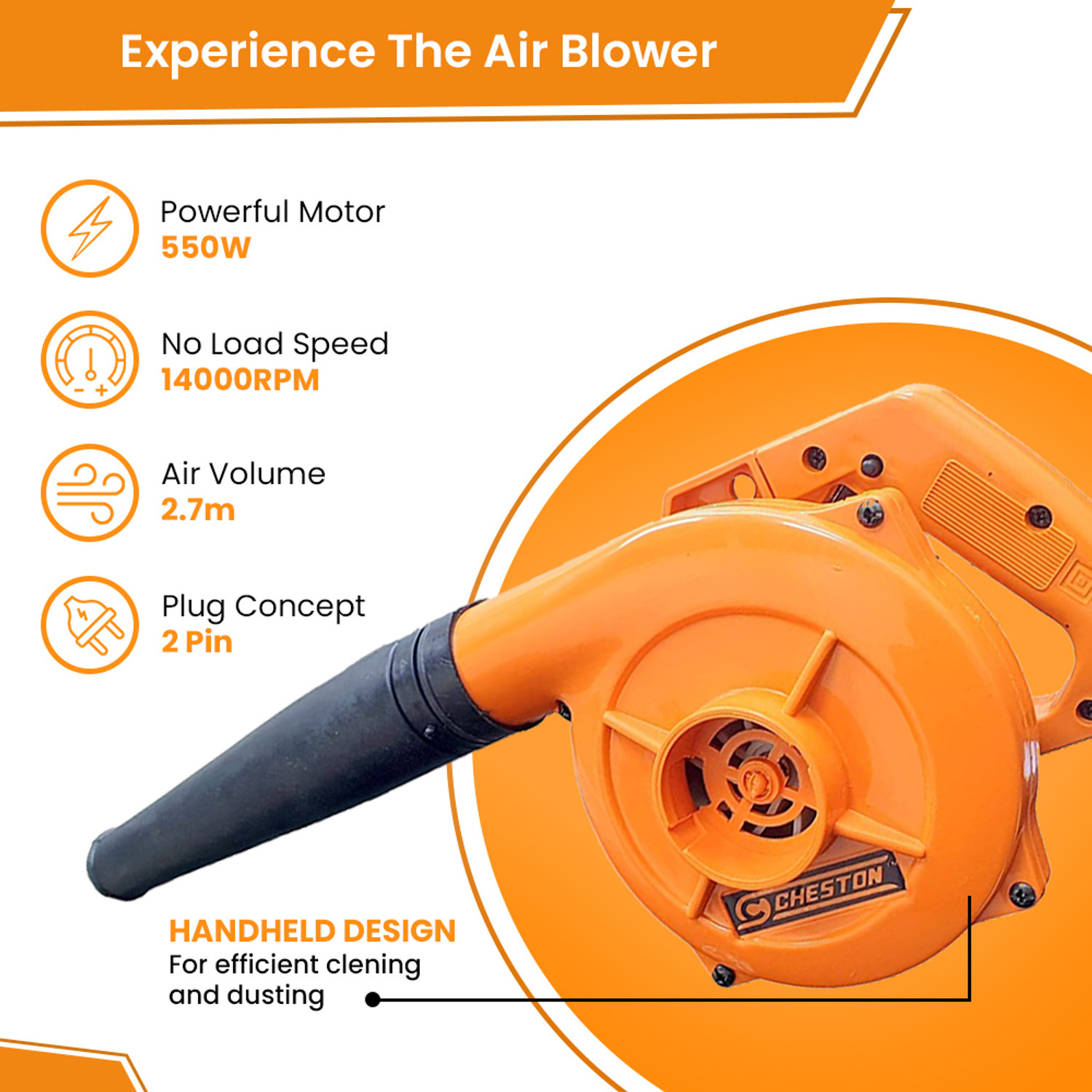 Image of CHESTON 550 Watts I 80 miles /hour speed I Anti-vibration I 13000 rpm I Dust Cleaner Forward Curved Air Blower