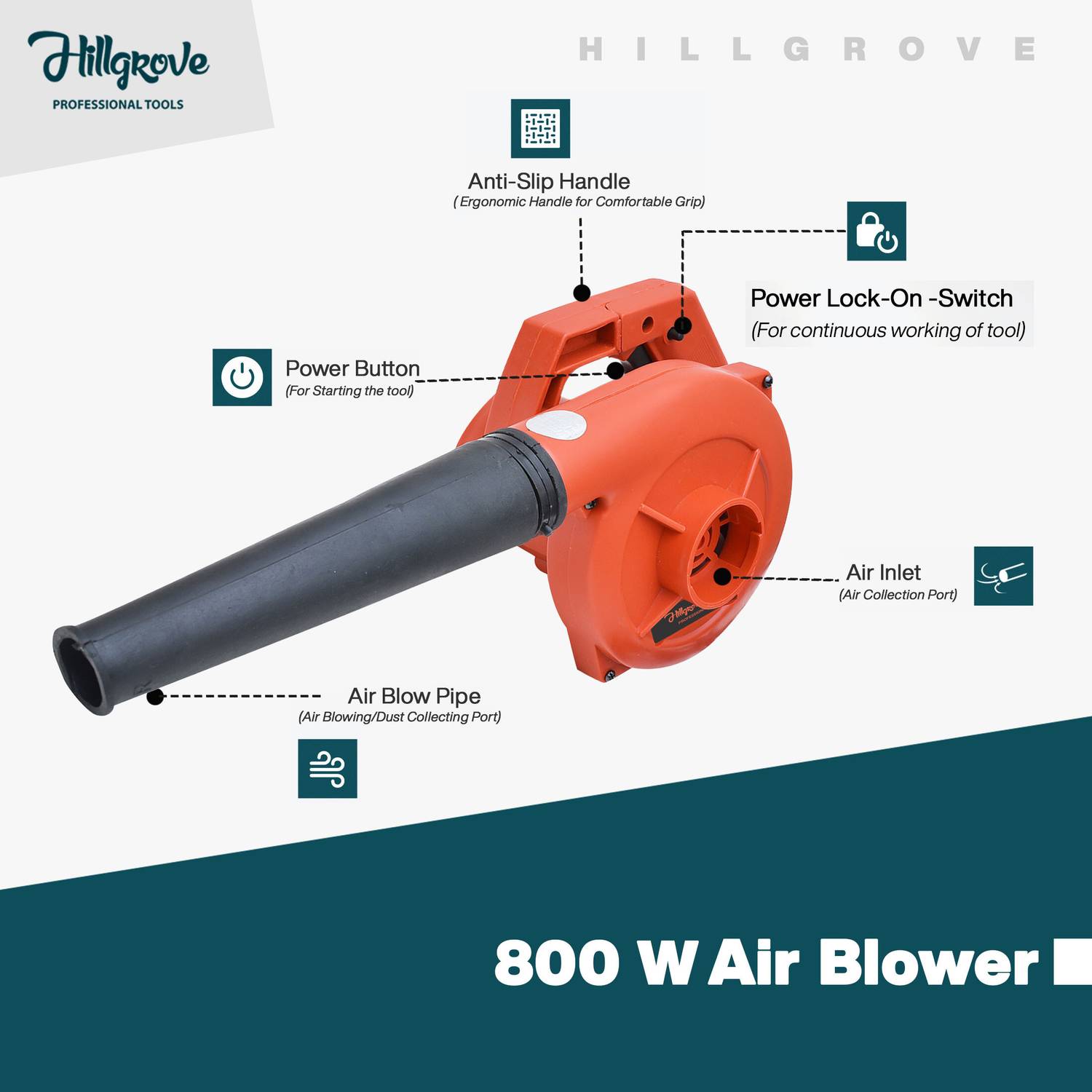 Hillgrove HGM1260M2 800W Air Blower with 5 Tools - Image 2