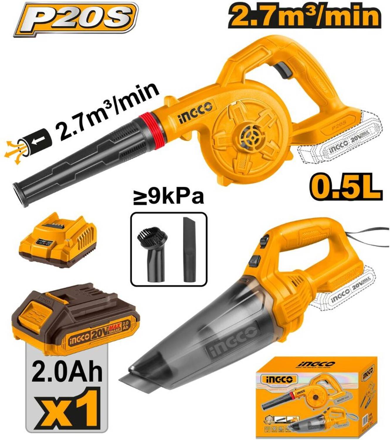 INGCO Cordless 2-Piece Air Blower Combo Kit - Image 1