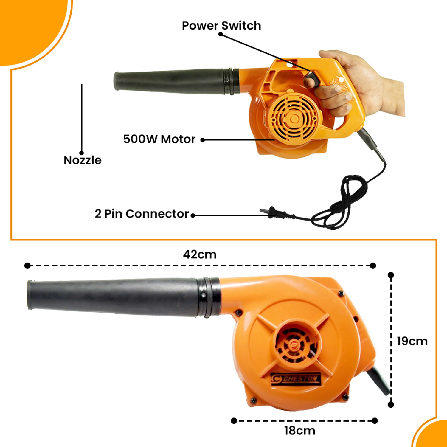 Image of CHESTON 550 Watts I 80 miles /hour speed I Anti-vibration I 13000 rpm I Dust Cleaner Forward Curved Air Blower