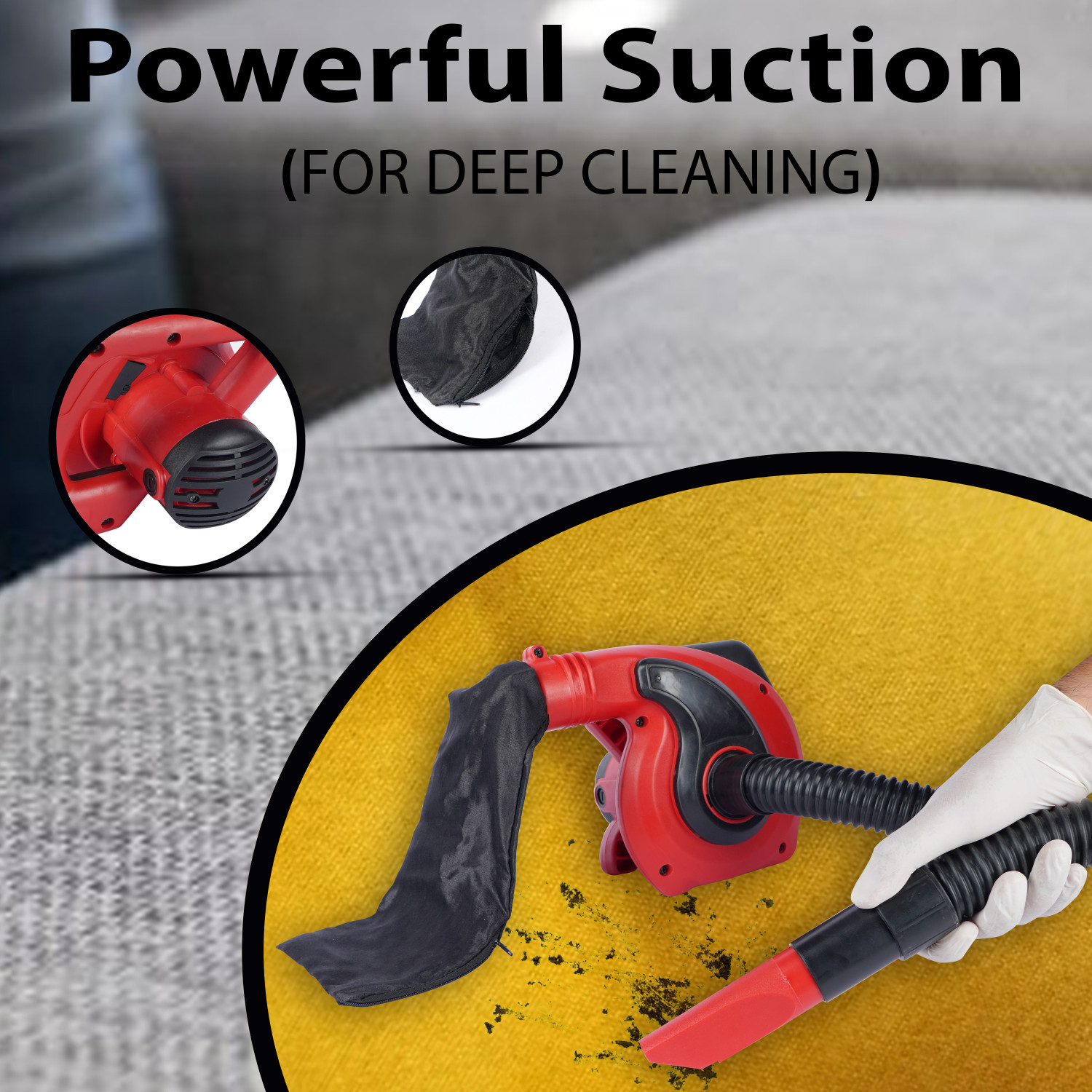 Image of Jakmister Vacuum Pipe Suction- Red 1000Watts / 19000rpm /100% copper / With Attachments Forward Curved Air Blower