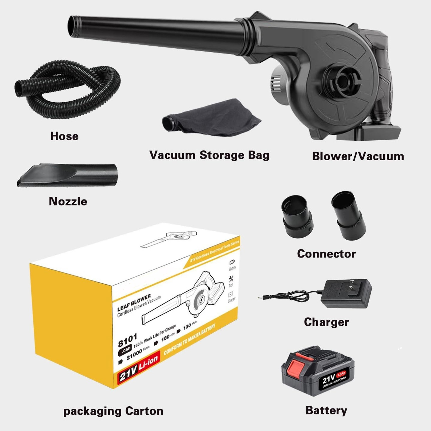 Image of Xydrozen Handheld Battery Powered Electric Leaf Blower-Black Leaf Blower