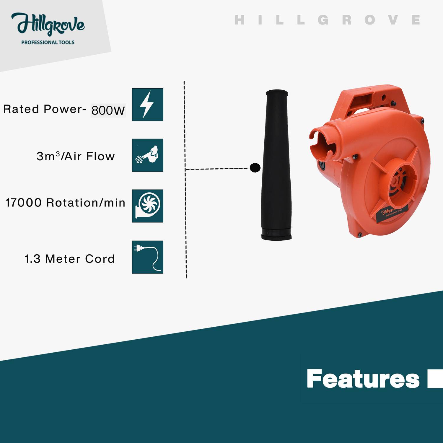 Hillgrove HGM1260M2 800W Air Blower with 5 Tools - Image 3