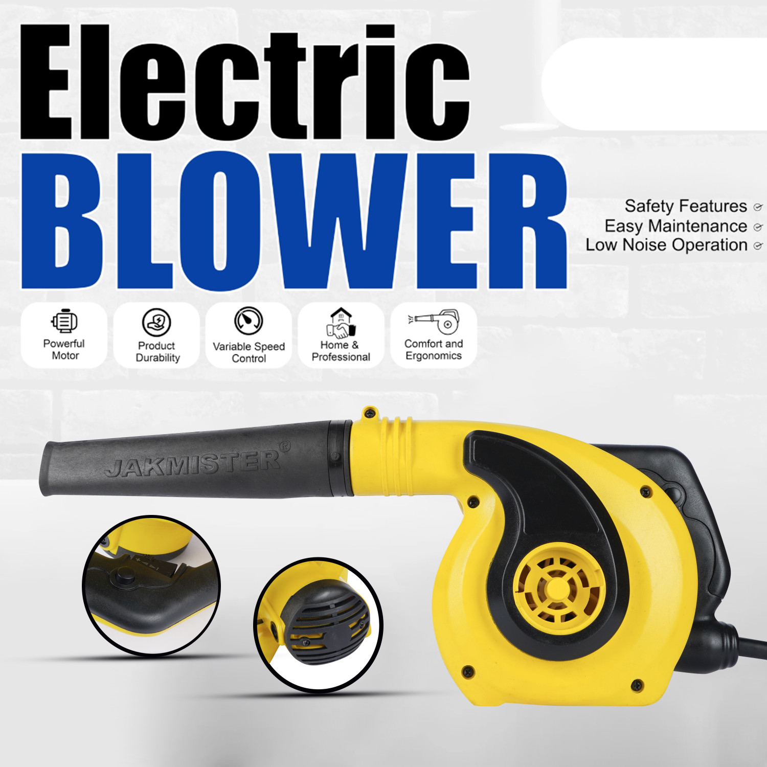 Image of Jakmister [+-]Speed Controller Yellow 1000Watts / 19000rpm /100% copper With Attachments Air Blower
