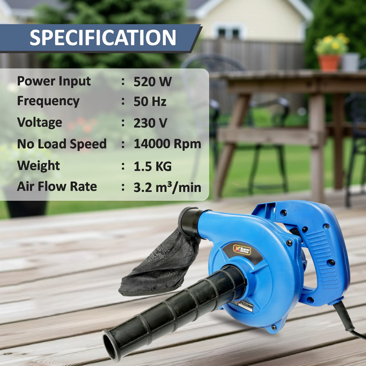 Image of JK Super Drive JK Super Drive 2-in-1 Electric Air Blower & Vacuum Cleaner (520W, 14000 RPM) Air Blower