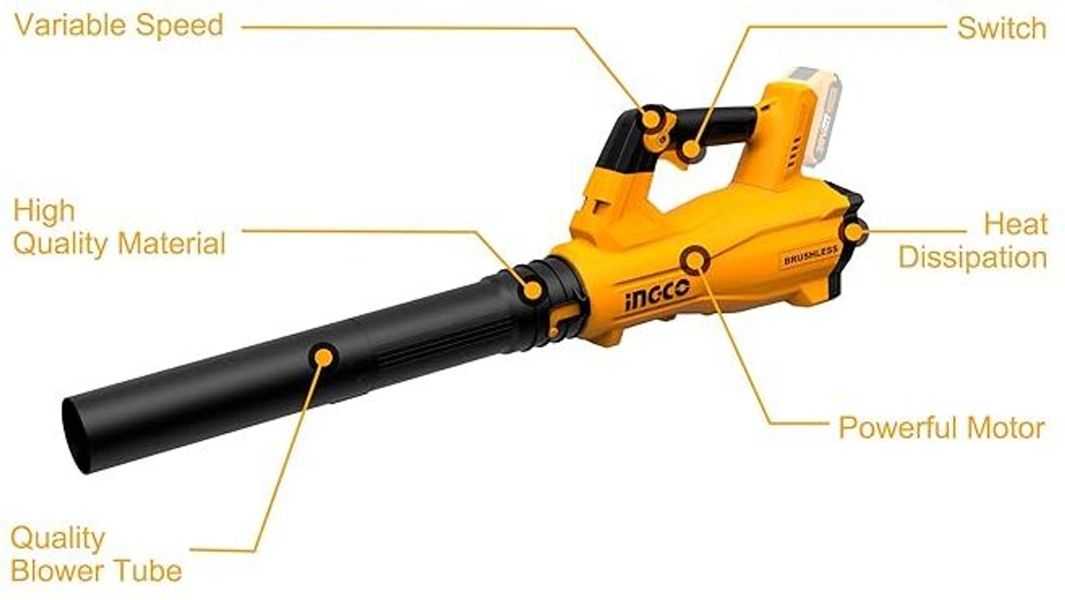 Image of INGCO Lithium-ion Without Battery and Charger CABLI20428 Forward Curved Leaf Blower