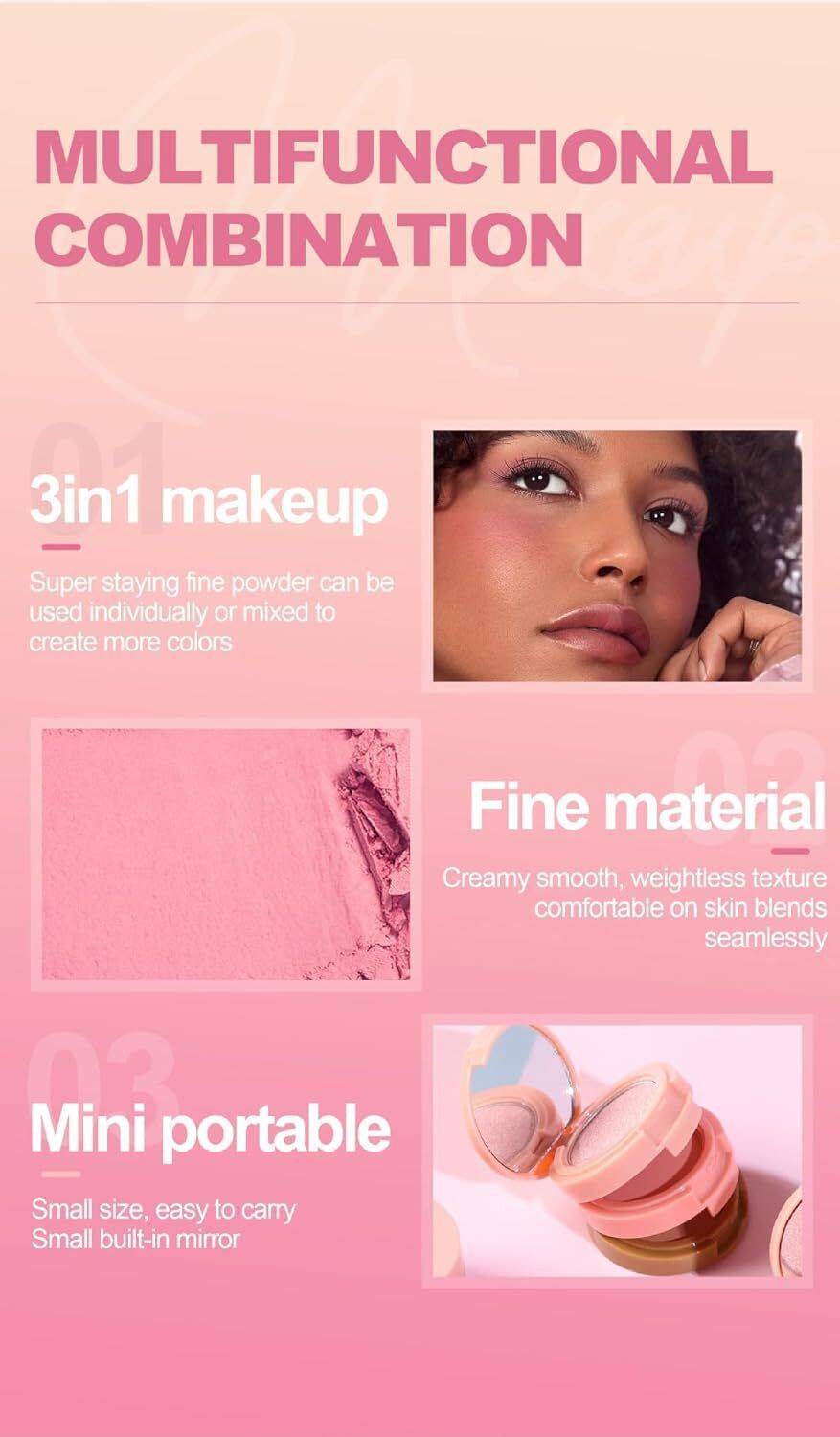 HINSHITSHU 3 in 1 Face Blusher + Highlighter - Image 4