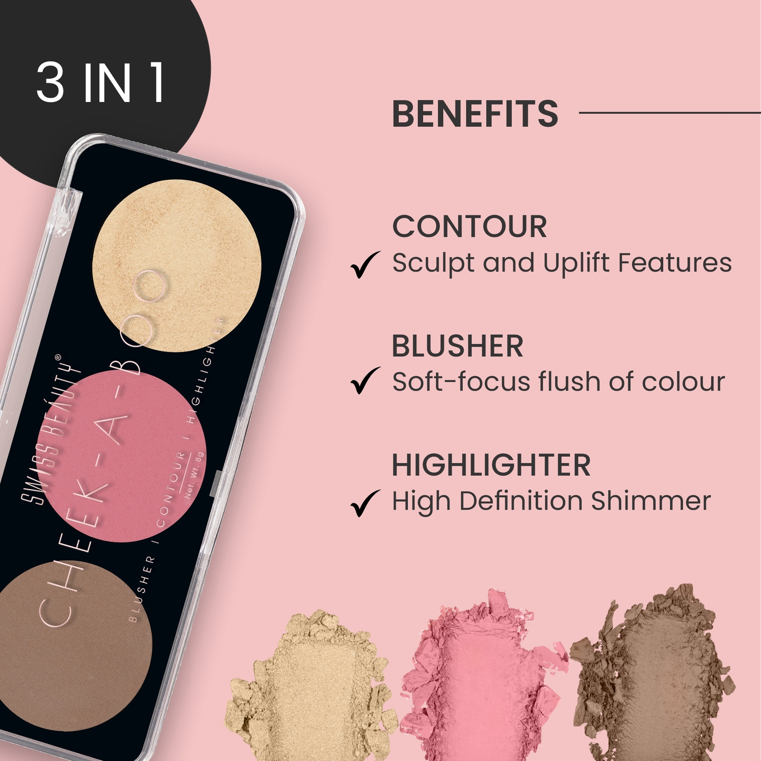 Image of SWISS BEAUTY Cheek- A- Boo Face Palette -02 with Blusher , Contour and Highlighter